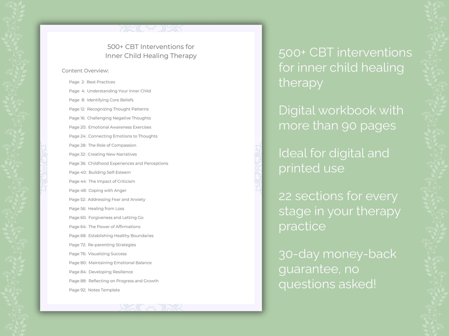 Inner Child Healing Cognitive Behavioral Therapy (CBT) Therapist Worksheets