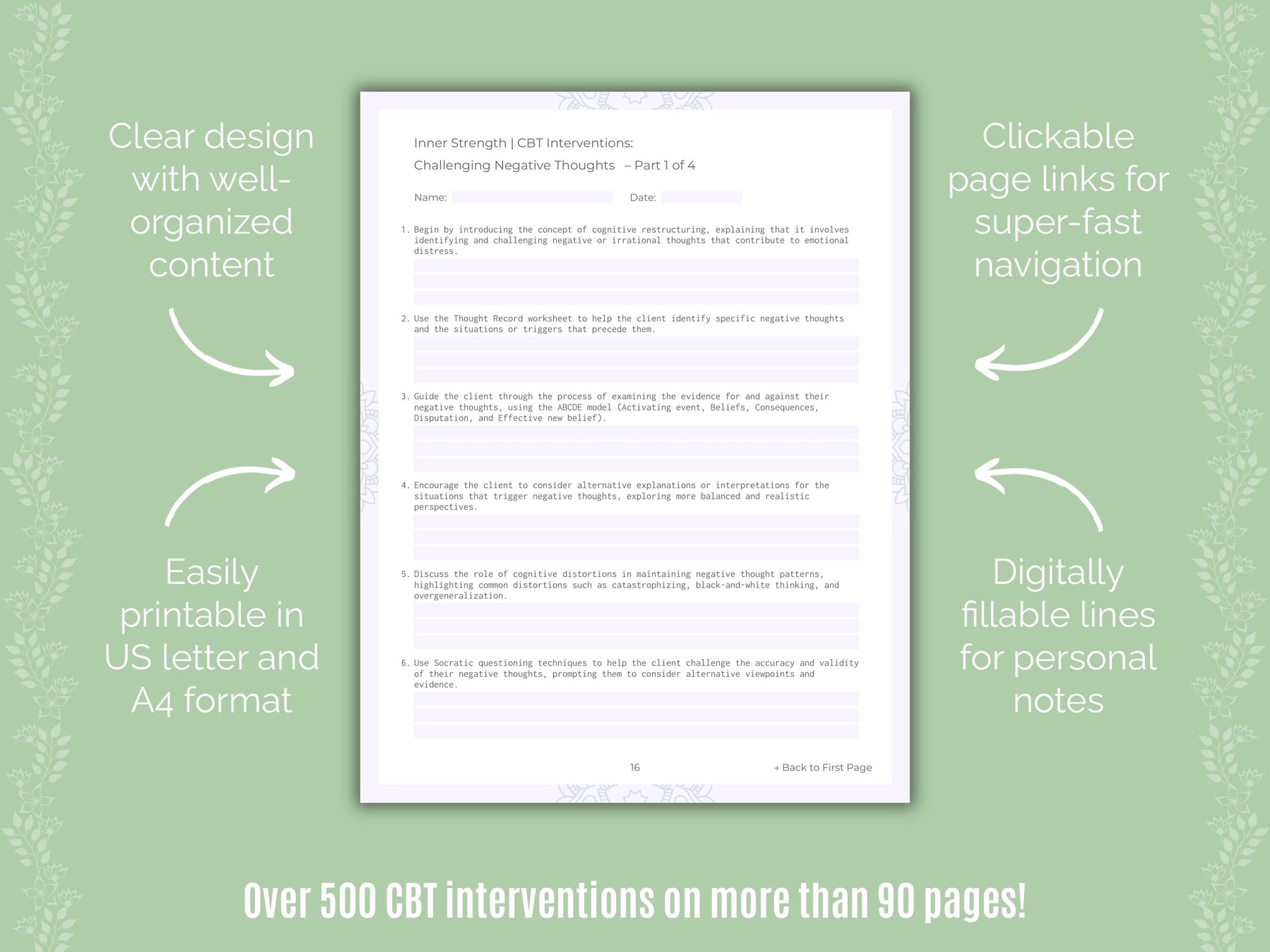 Inner Strength Cognitive Behavioral Therapy (CBT) Counseling Templates