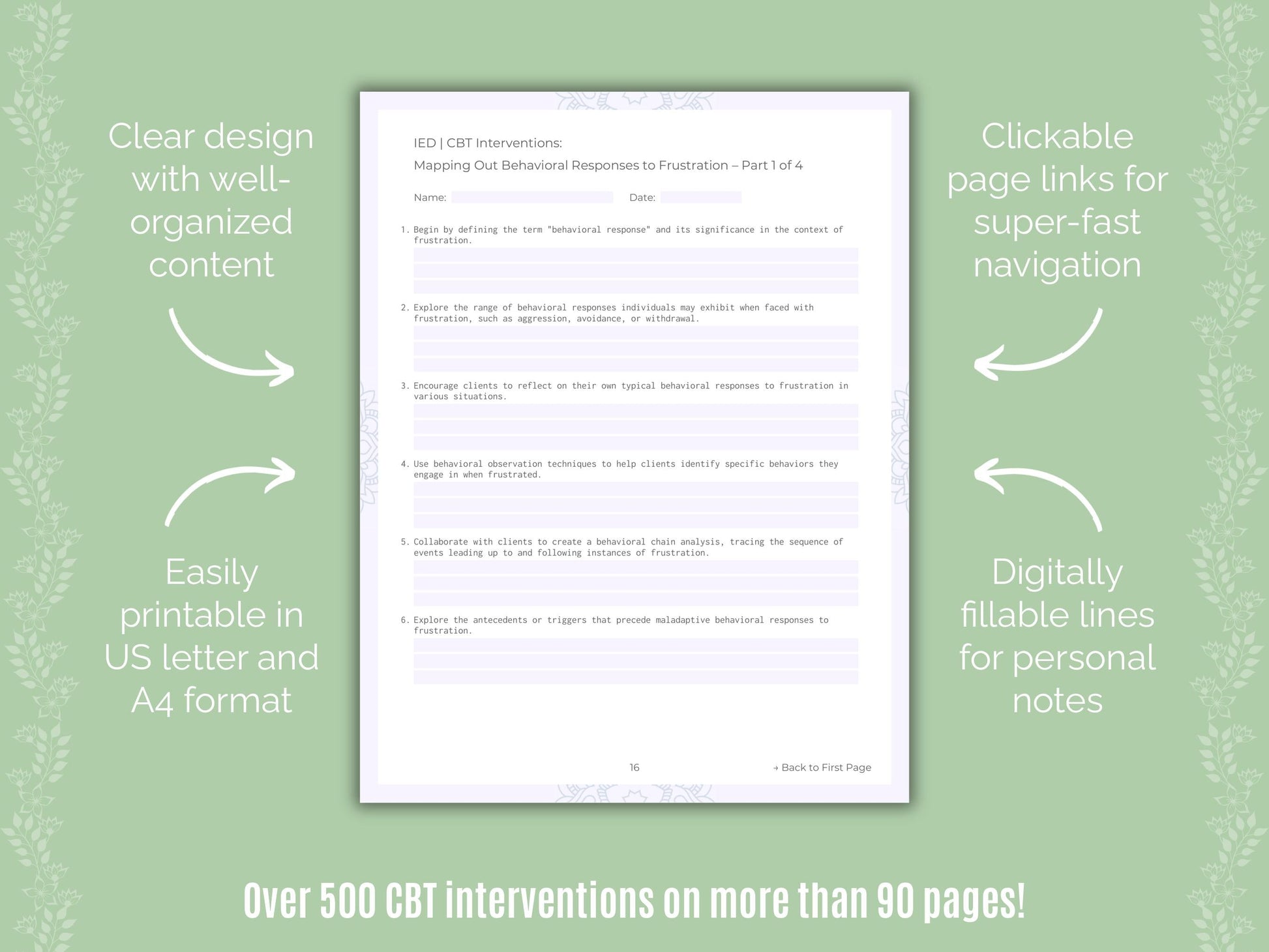 Intermittent Explosive Disorder (IED) Cognitive Behavioral Therapy (CBT) Counseling Templates