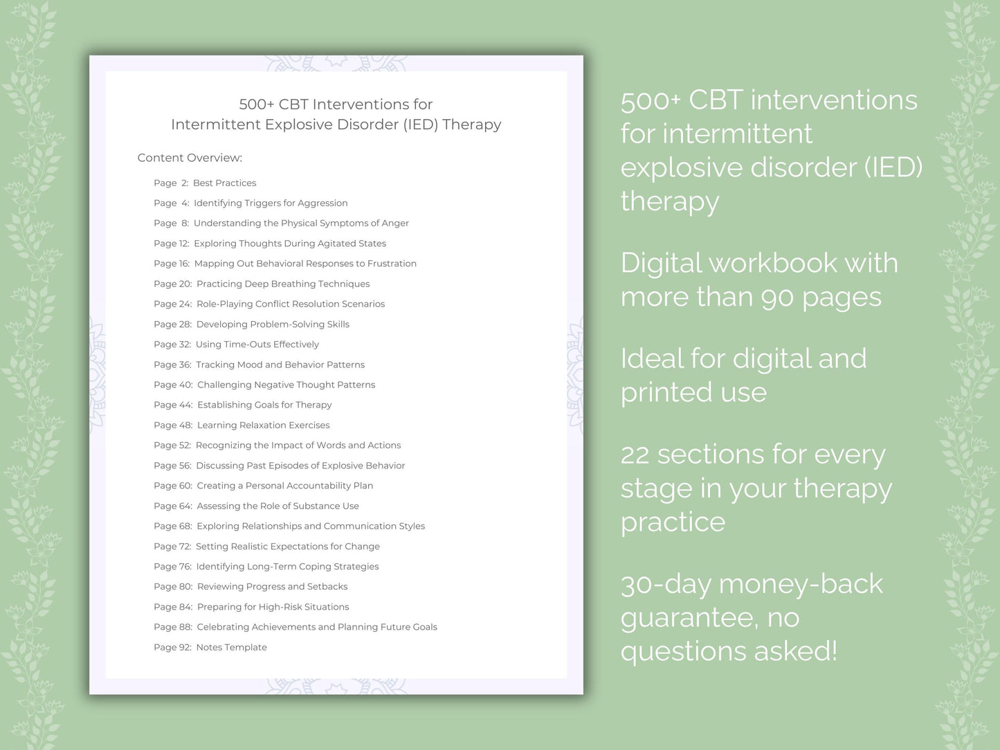 Intermittent Explosive Disorder (IED) Cognitive Behavioral Therapy (CBT) Therapist Worksheets