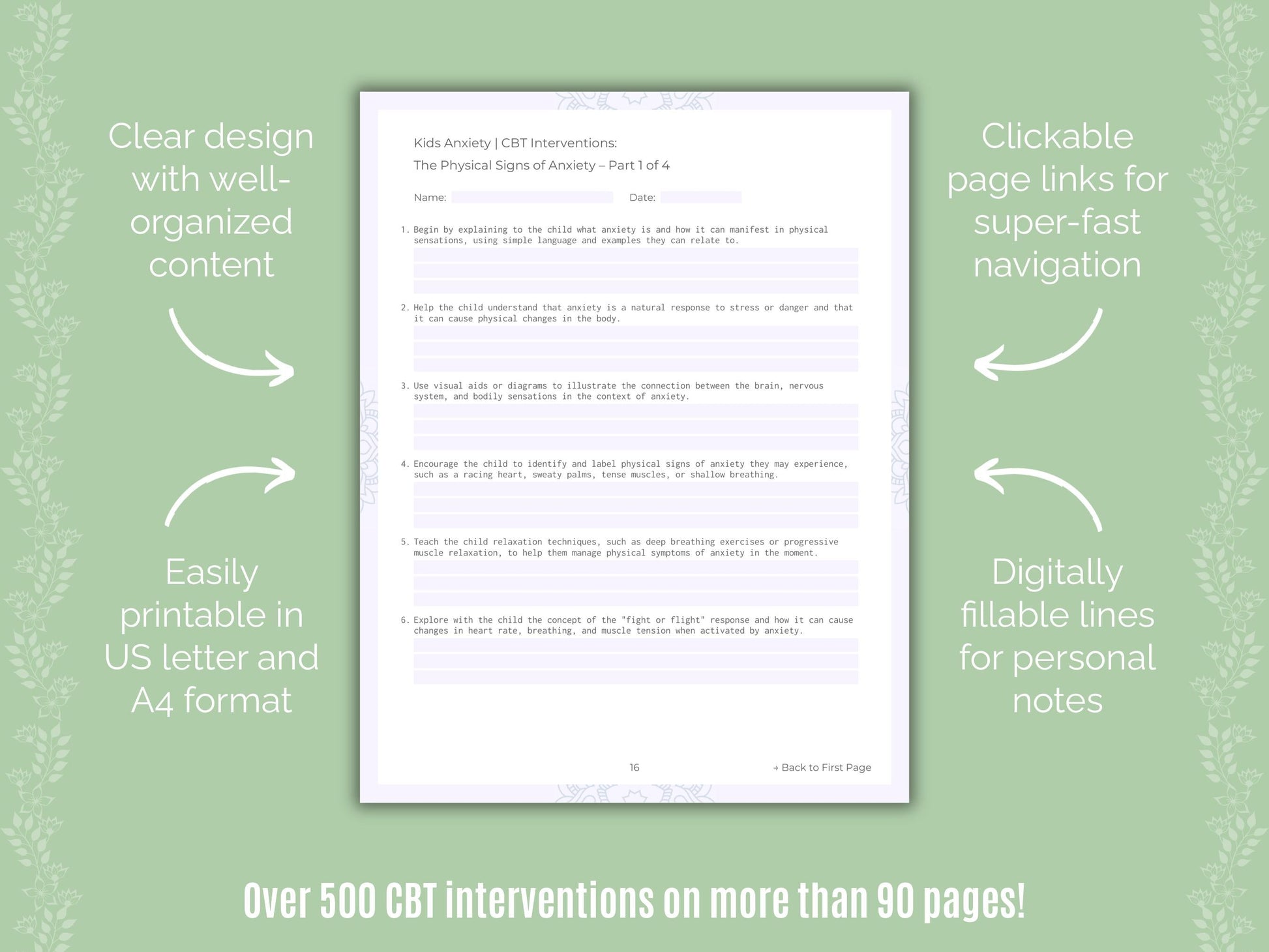 Kids Anxiety Cognitive Behavioral Therapy (CBT) Counseling Templates