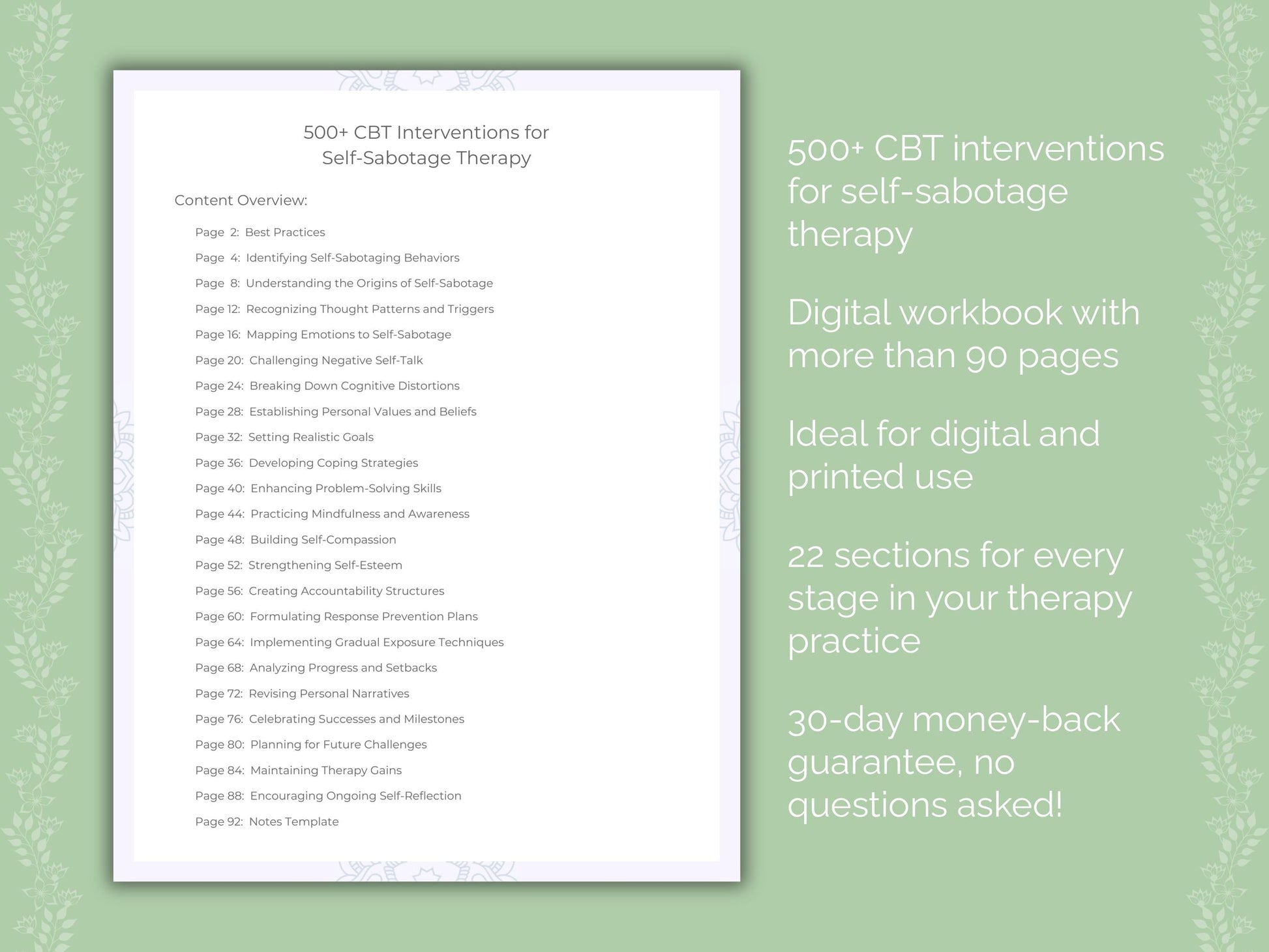 Self-Sabotage Cognitive Behavioral Therapy (CBT) Therapist Worksheets