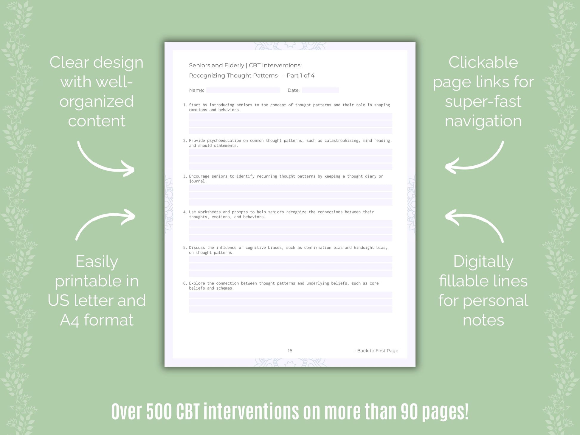 Seniors and Elderly Cognitive Behavioral Therapy (CBT) Counseling Templates