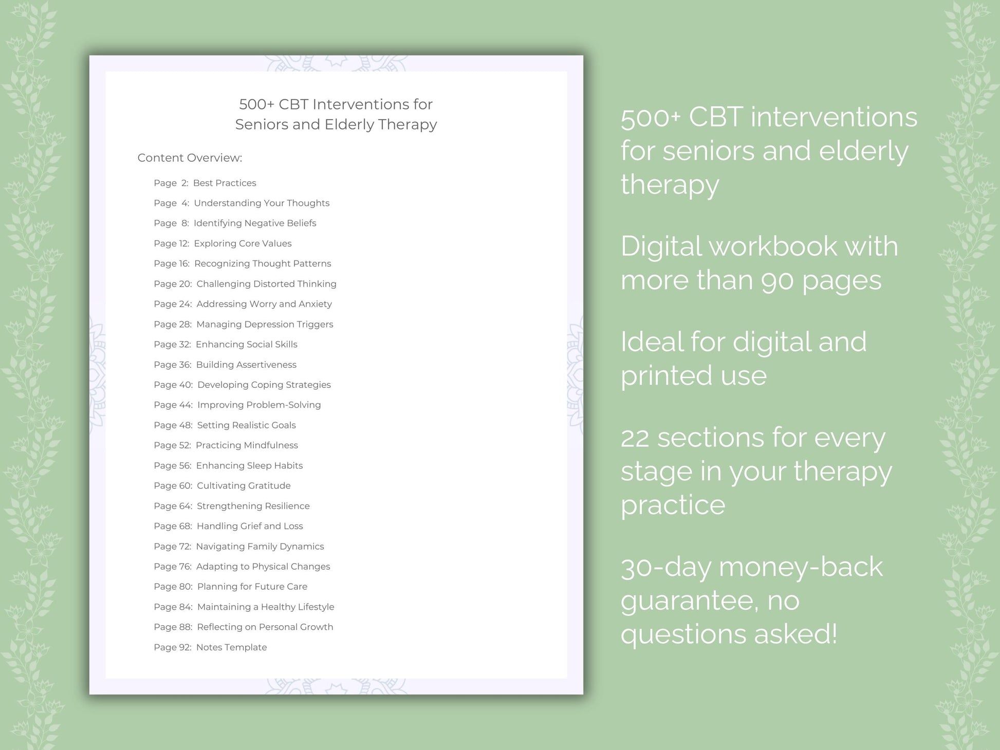 Seniors and Elderly Cognitive Behavioral Therapy (CBT) Therapist Worksheets