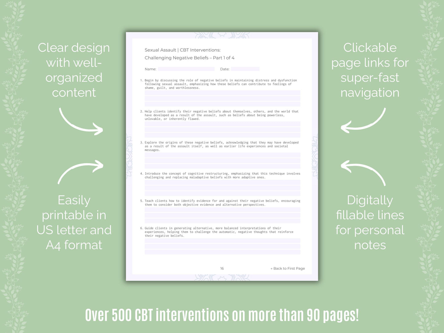 Sexual Assault Cognitive Behavioral Therapy (CBT) Counseling Templates