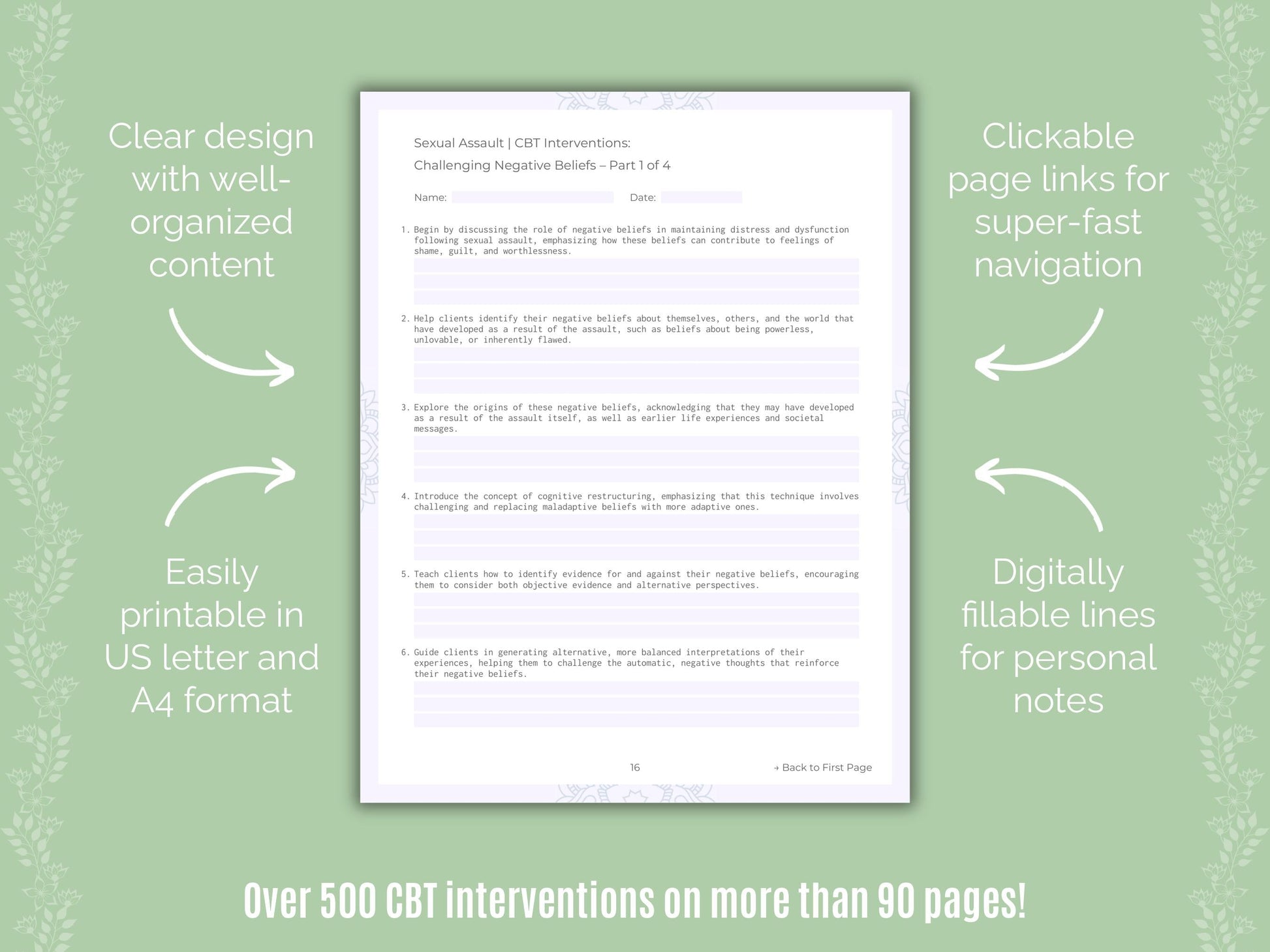 Sexual Assault Cognitive Behavioral Therapy (CBT) Counseling Templates