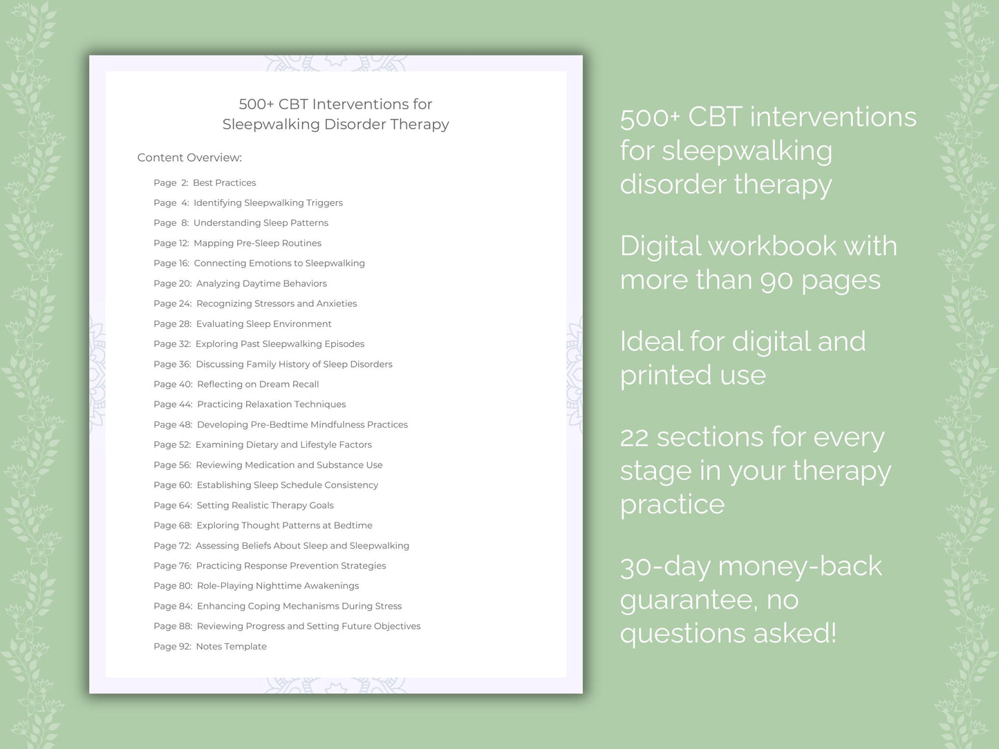 Sleepwalking Disorder Cognitive Behavioral Therapy (CBT) Therapist Worksheets