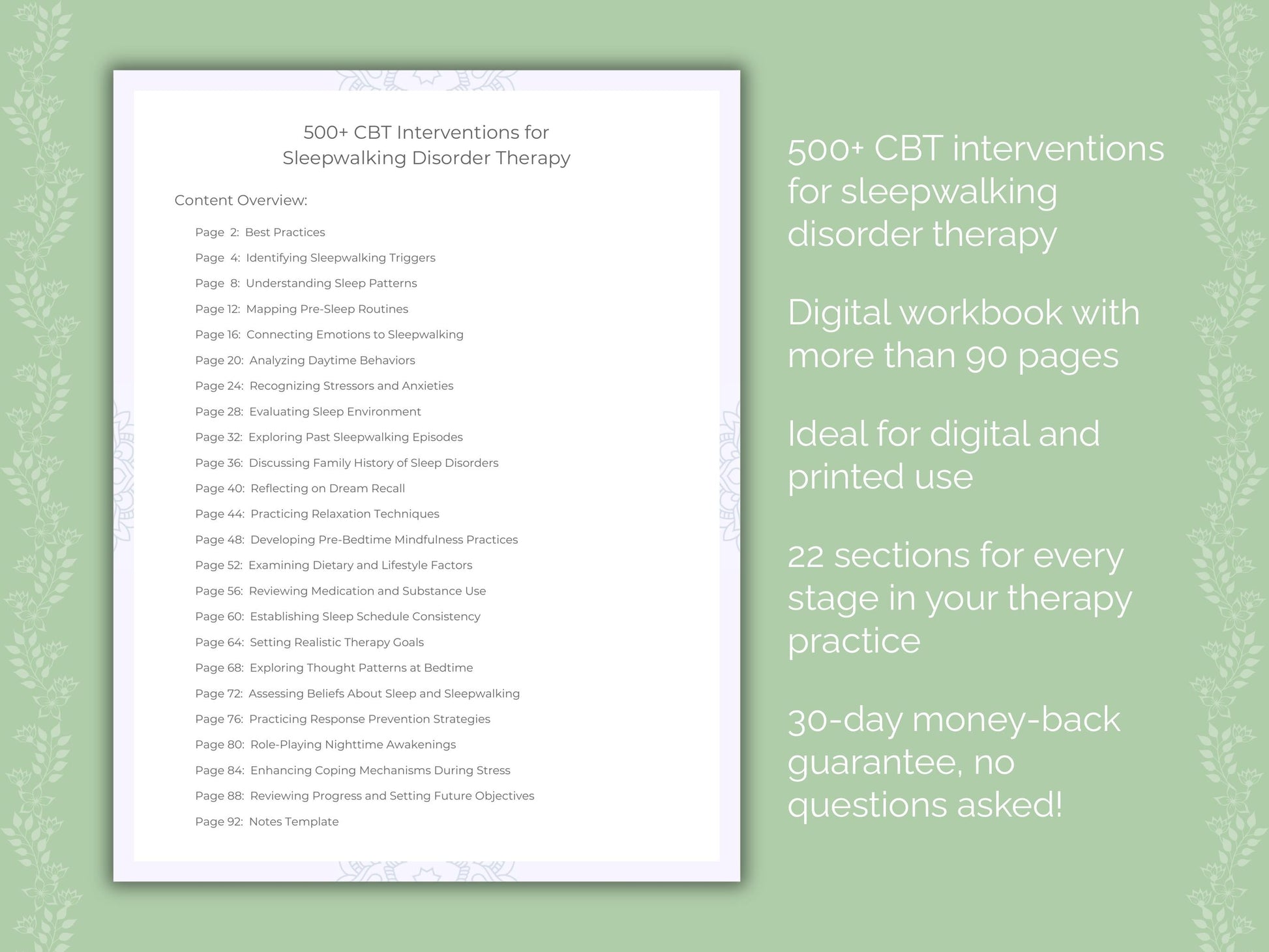 Sleepwalking Disorder Cognitive Behavioral Therapy (CBT) Therapist Worksheets