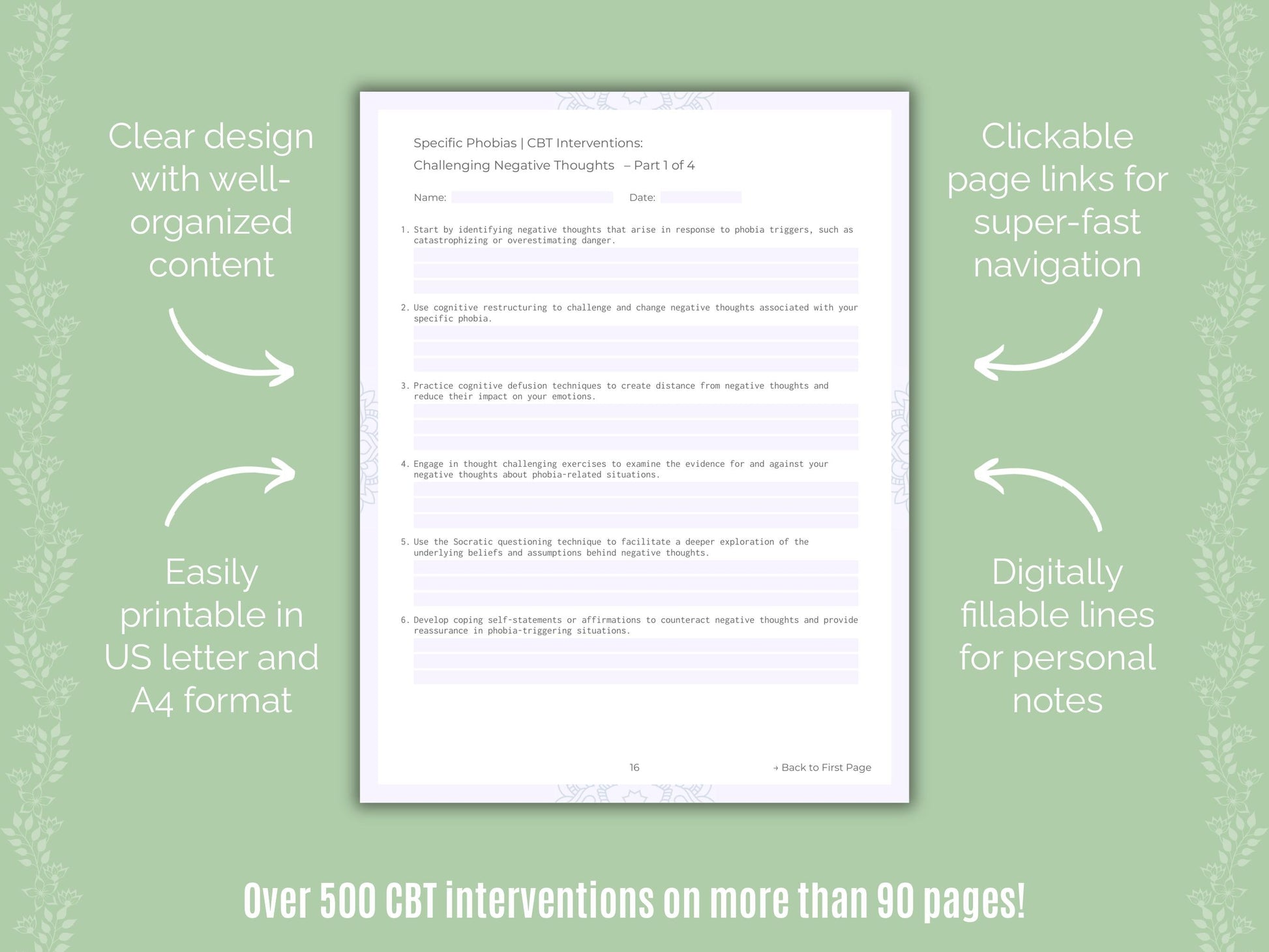 Specific Phobias Cognitive Behavioral Therapy (CBT) Counseling Templates