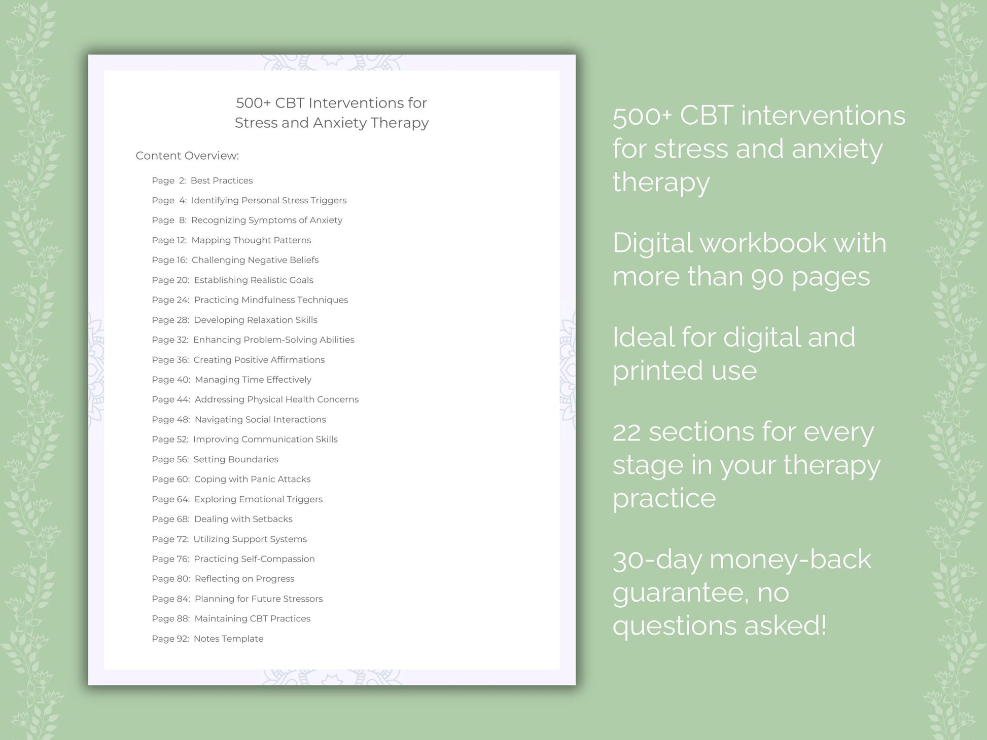 Stress and Anxiety Cognitive Behavioral Therapy (CBT) Therapist Worksheets