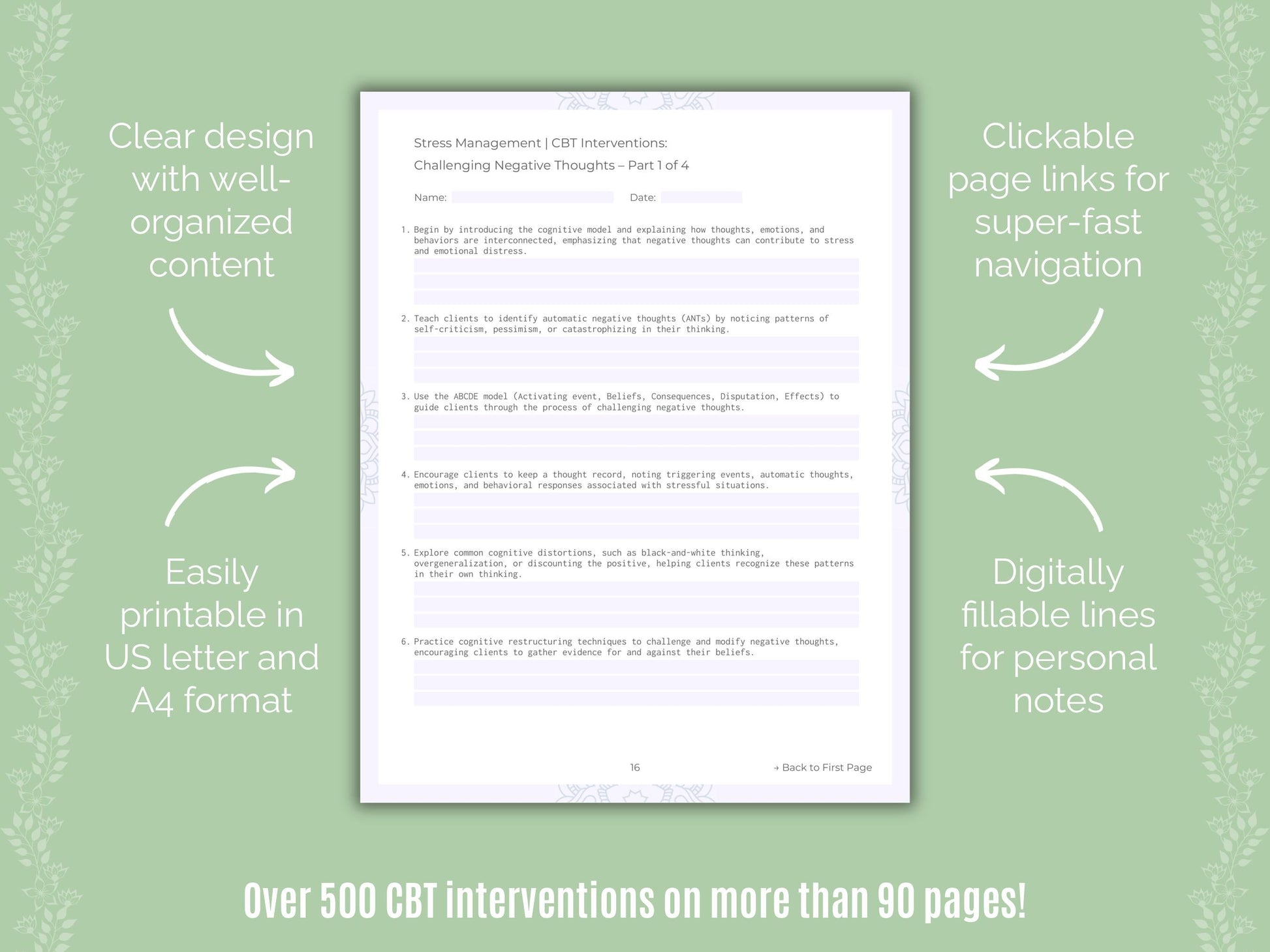 Stress Management Cognitive Behavioral Therapy (CBT) Counseling Templates