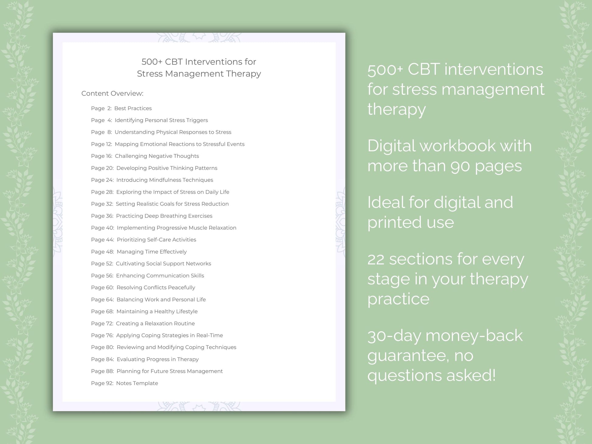 Stress Management Cognitive Behavioral Therapy (CBT) Therapist Worksheets