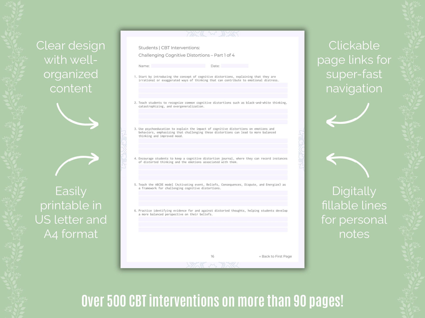 Students Cognitive Behavioral Therapy (CBT) Counseling Templates