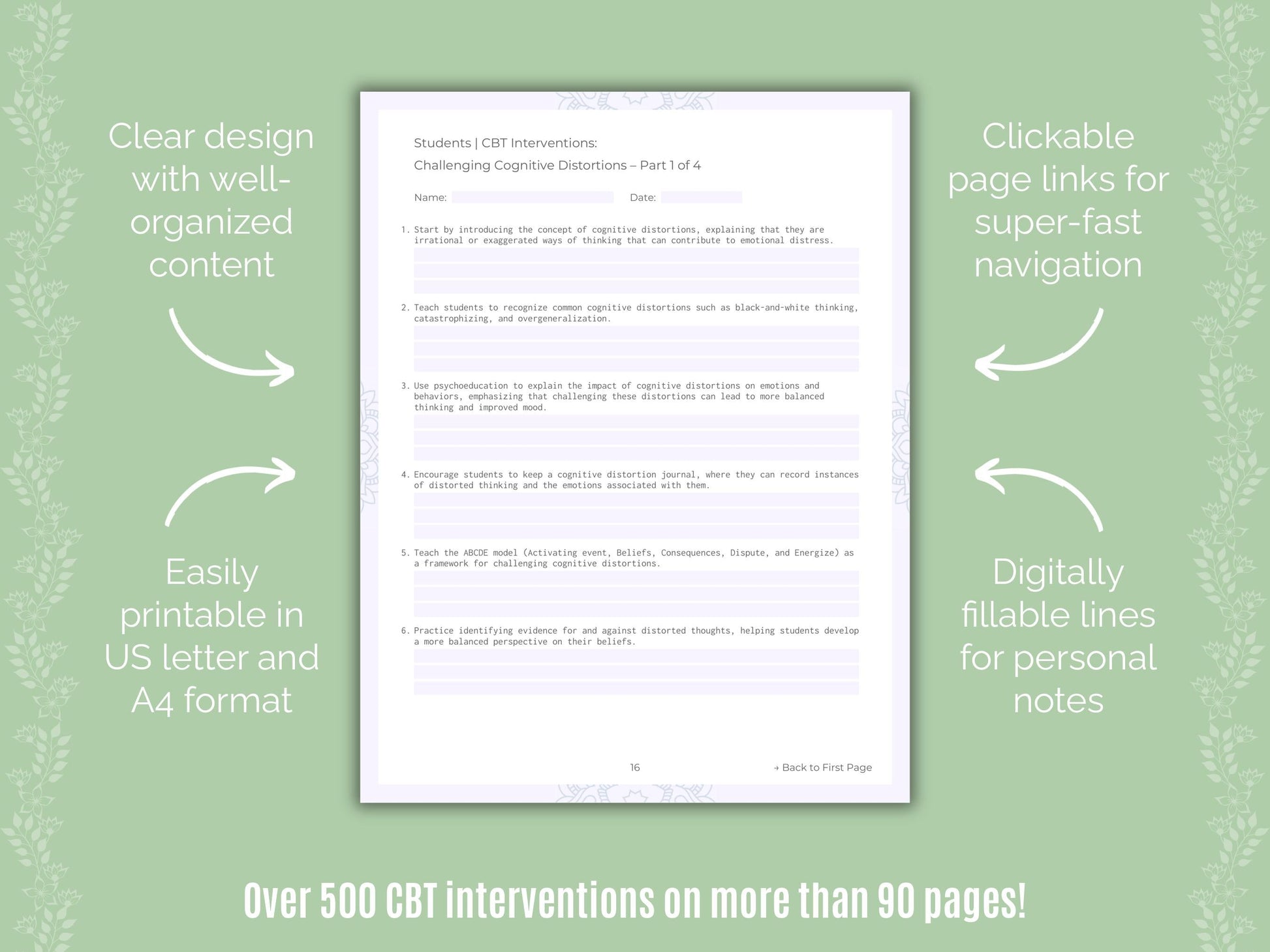 Students Cognitive Behavioral Therapy (CBT) Counseling Templates