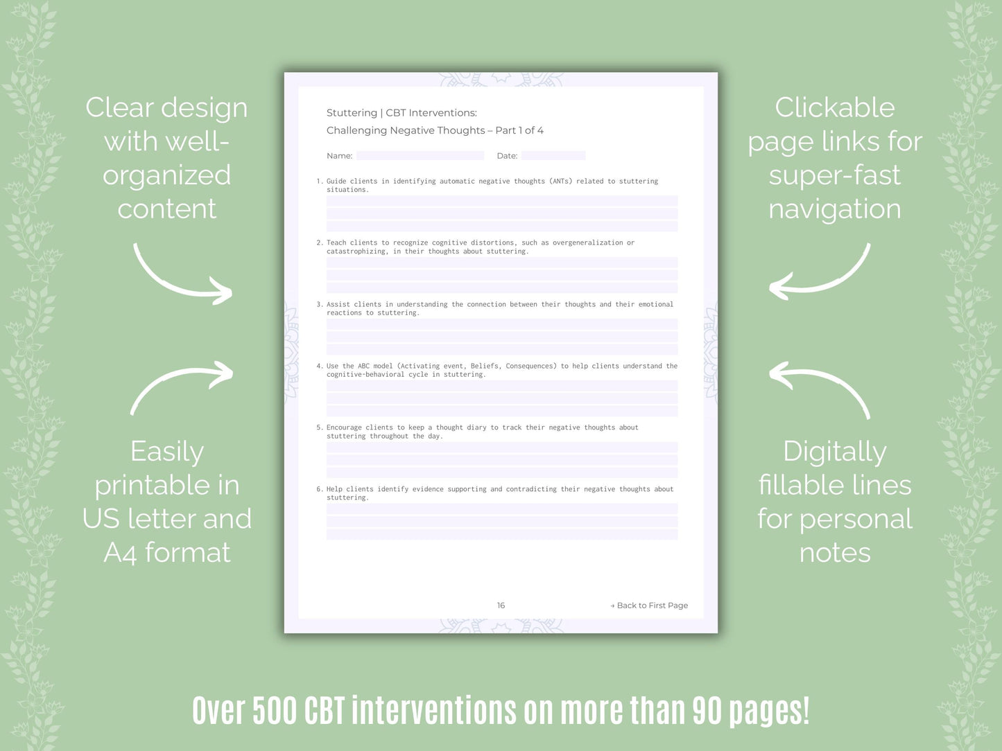 Stuttering Cognitive Behavioral Therapy (CBT) Counseling Templates