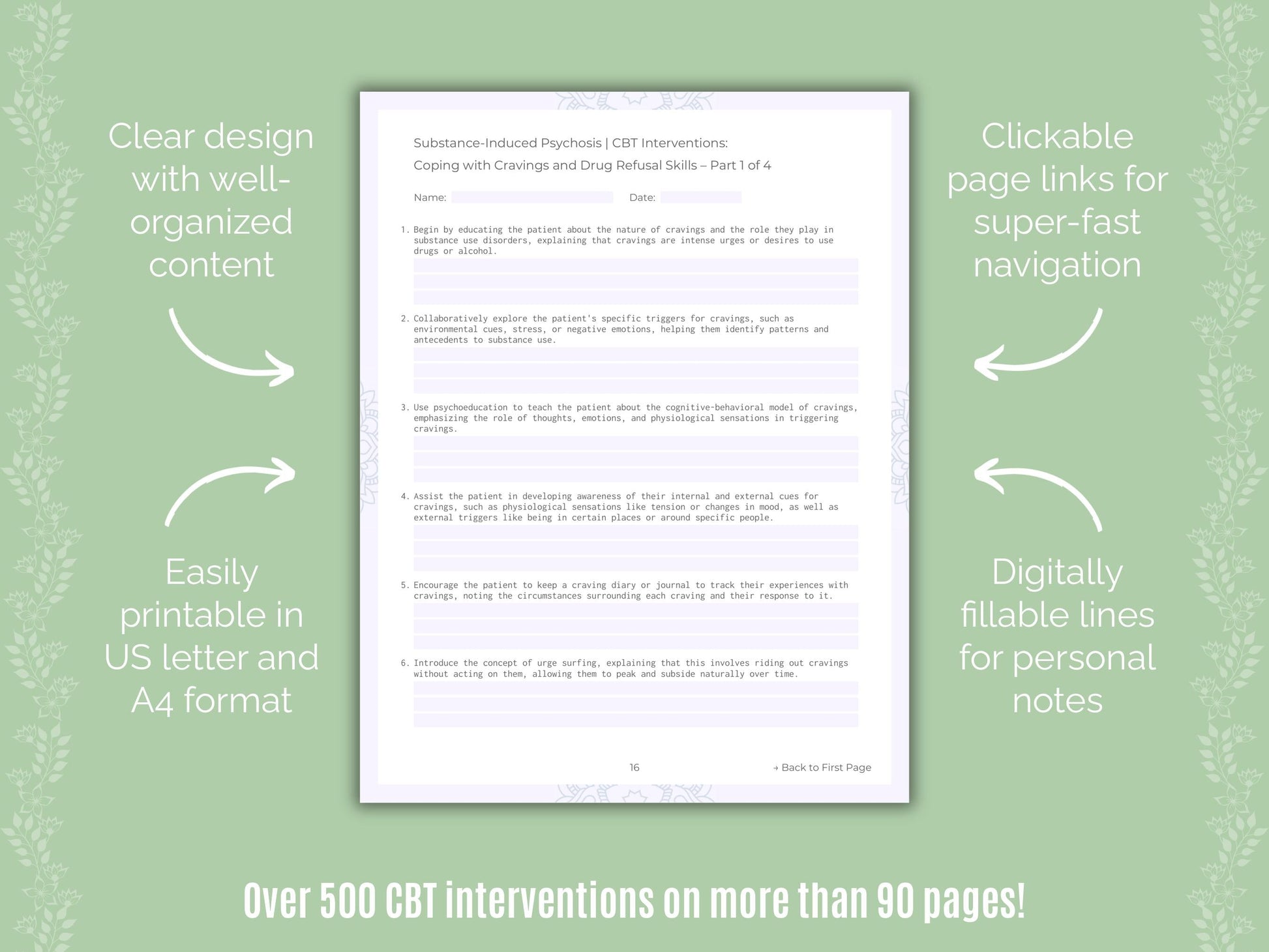Substance-Induced Psychosis Cognitive Behavioral Therapy (CBT) Counseling Templates
