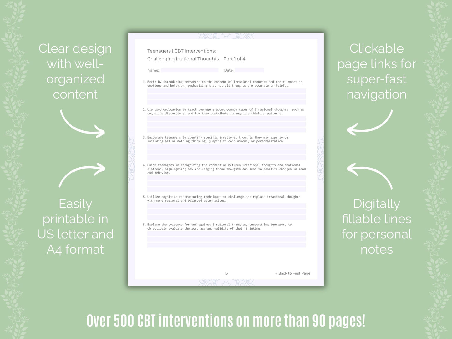 Teenagers Cognitive Behavioral Therapy (CBT) Counseling Templates