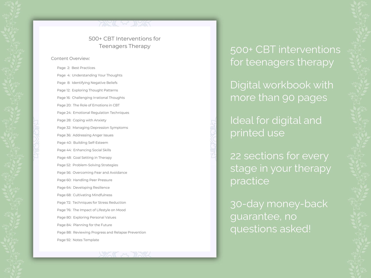 Teenagers Cognitive Behavioral Therapy (CBT) Therapist Worksheets