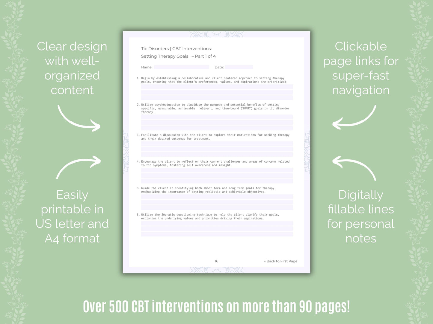 Tic Disorders Cognitive Behavioral Therapy (CBT) Counseling Templates