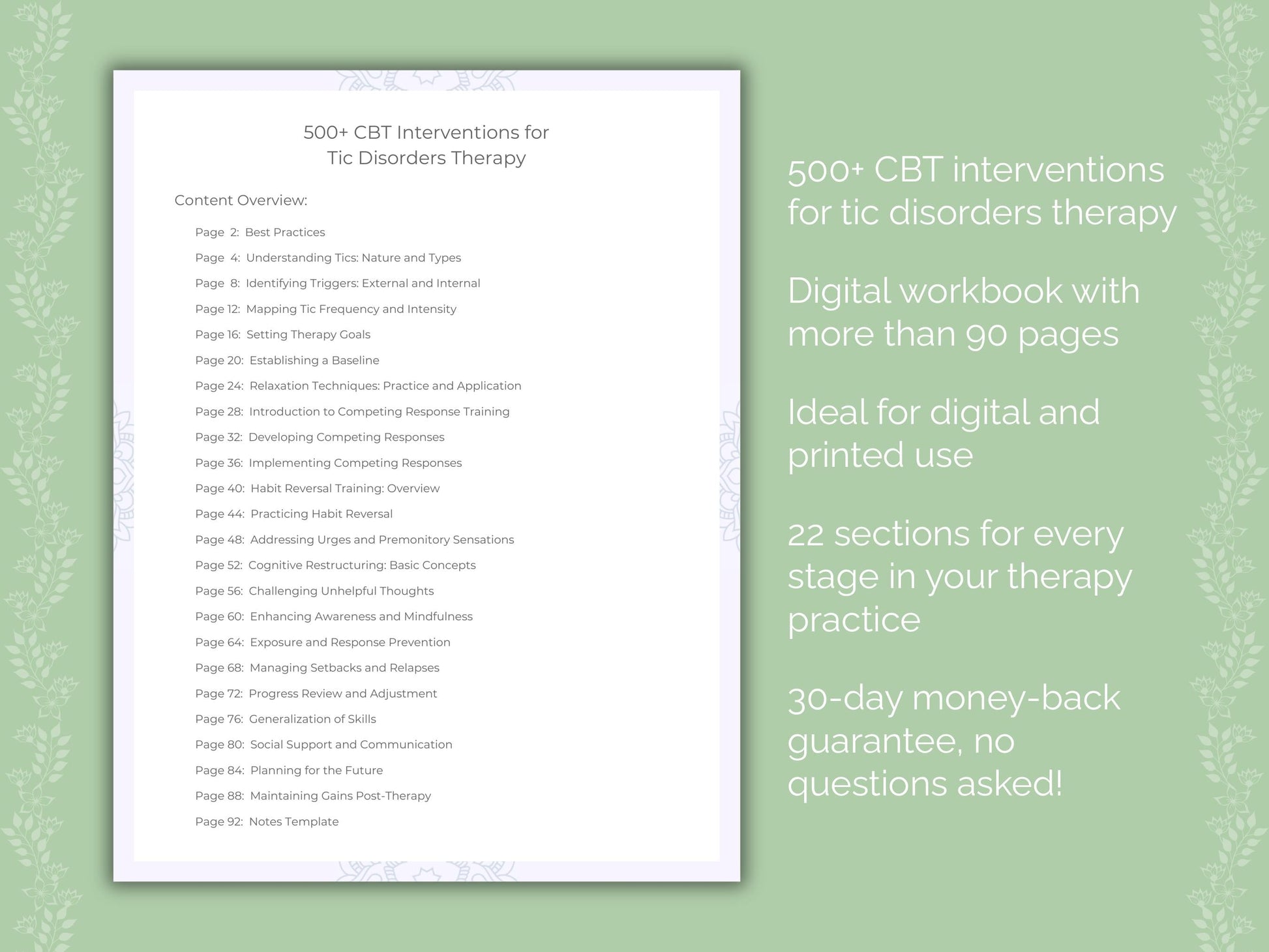 Tic Disorders Cognitive Behavioral Therapy (CBT) Therapist Worksheets