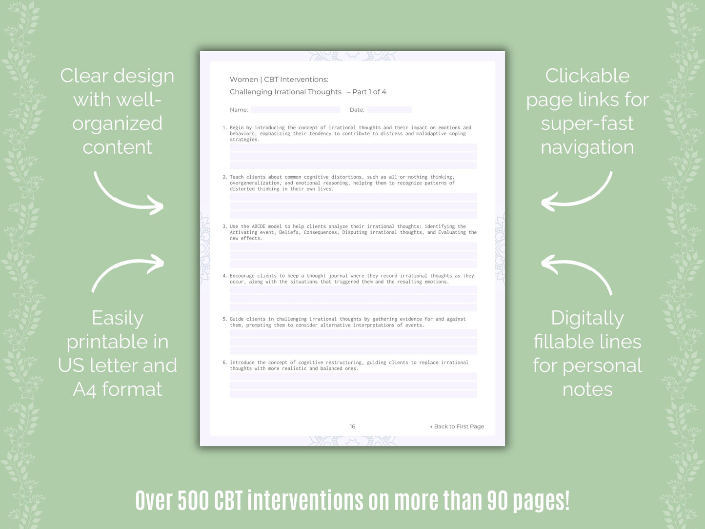 Women Cognitive Behavioral Therapy (CBT) Counseling Templates