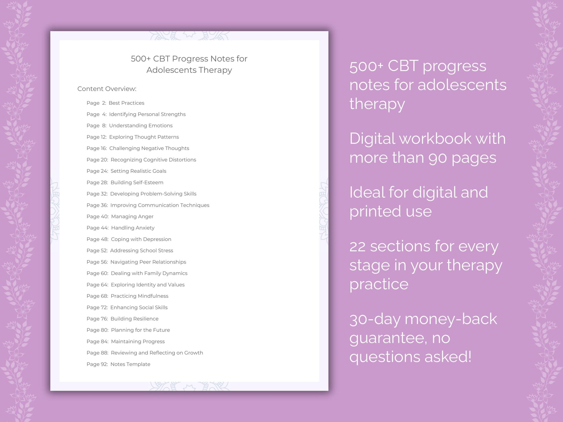 Adolescents Cognitive Behavioral Therapy (CBT) Therapist Worksheets