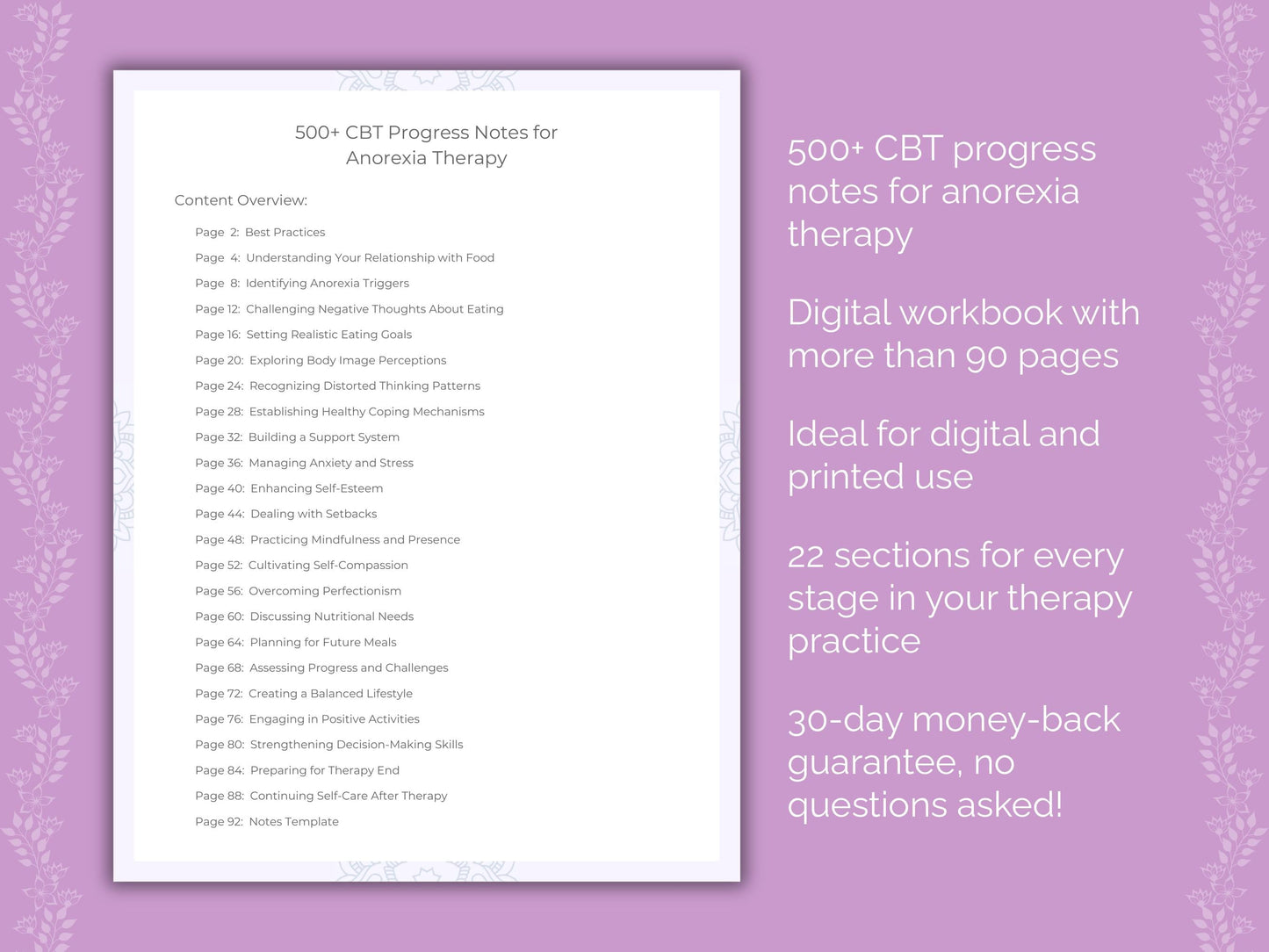 Anorexia Cognitive Behavioral Therapy (CBT) Therapist Worksheets
