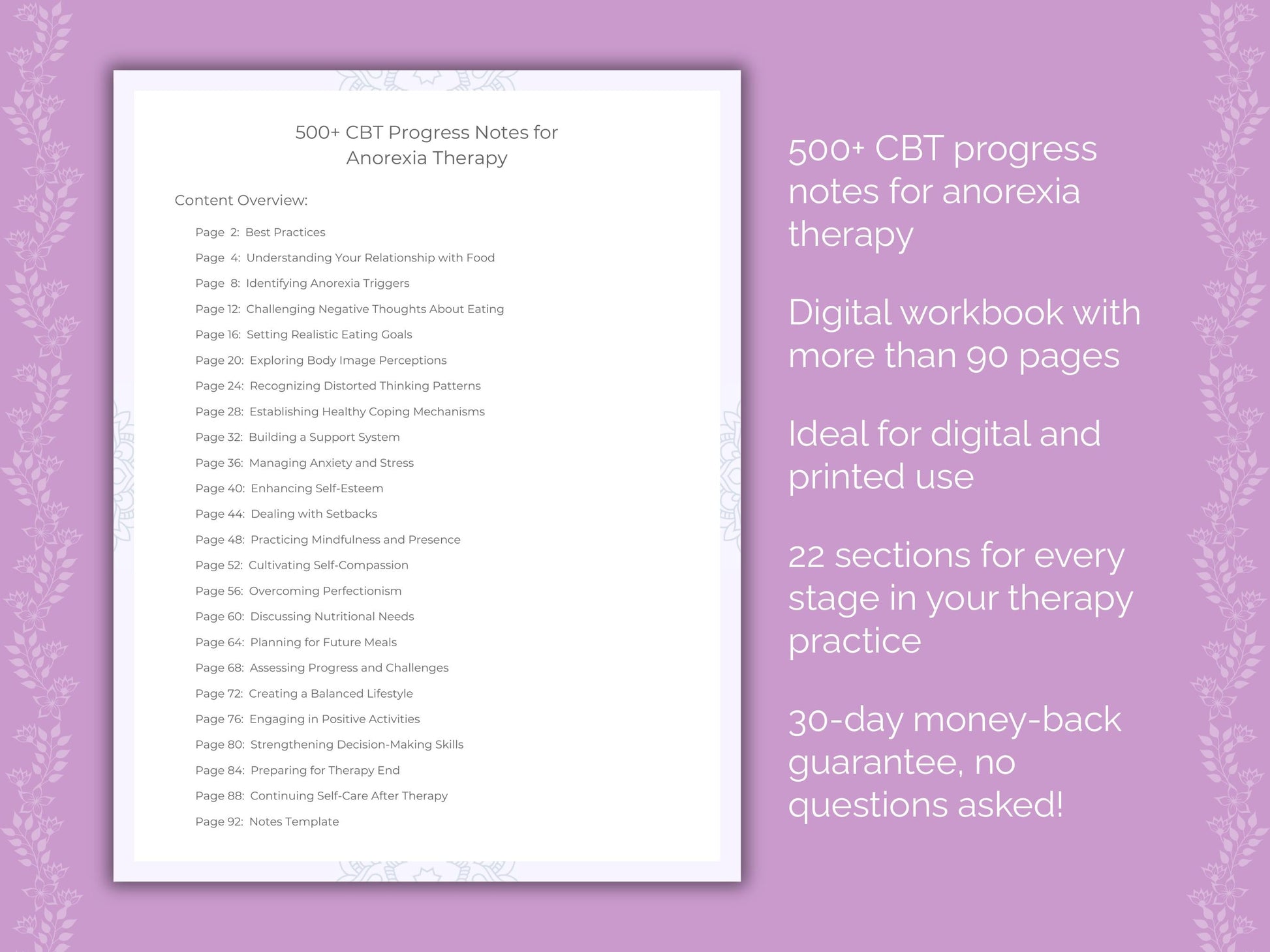 Anorexia Cognitive Behavioral Therapy (CBT) Therapist Worksheets