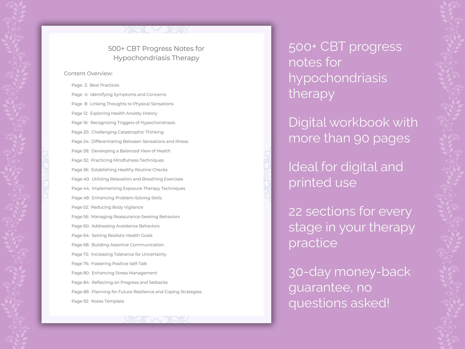 Hypochondriasis Cognitive Behavioral Therapy (CBT) Therapist Worksheets