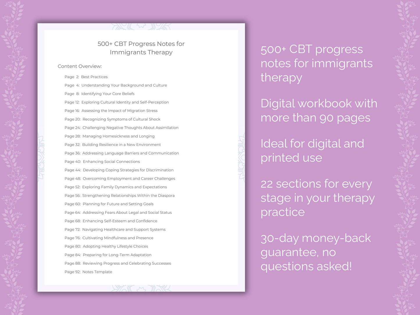Immigrants Cognitive Behavioral Therapy (CBT) Therapist Worksheets