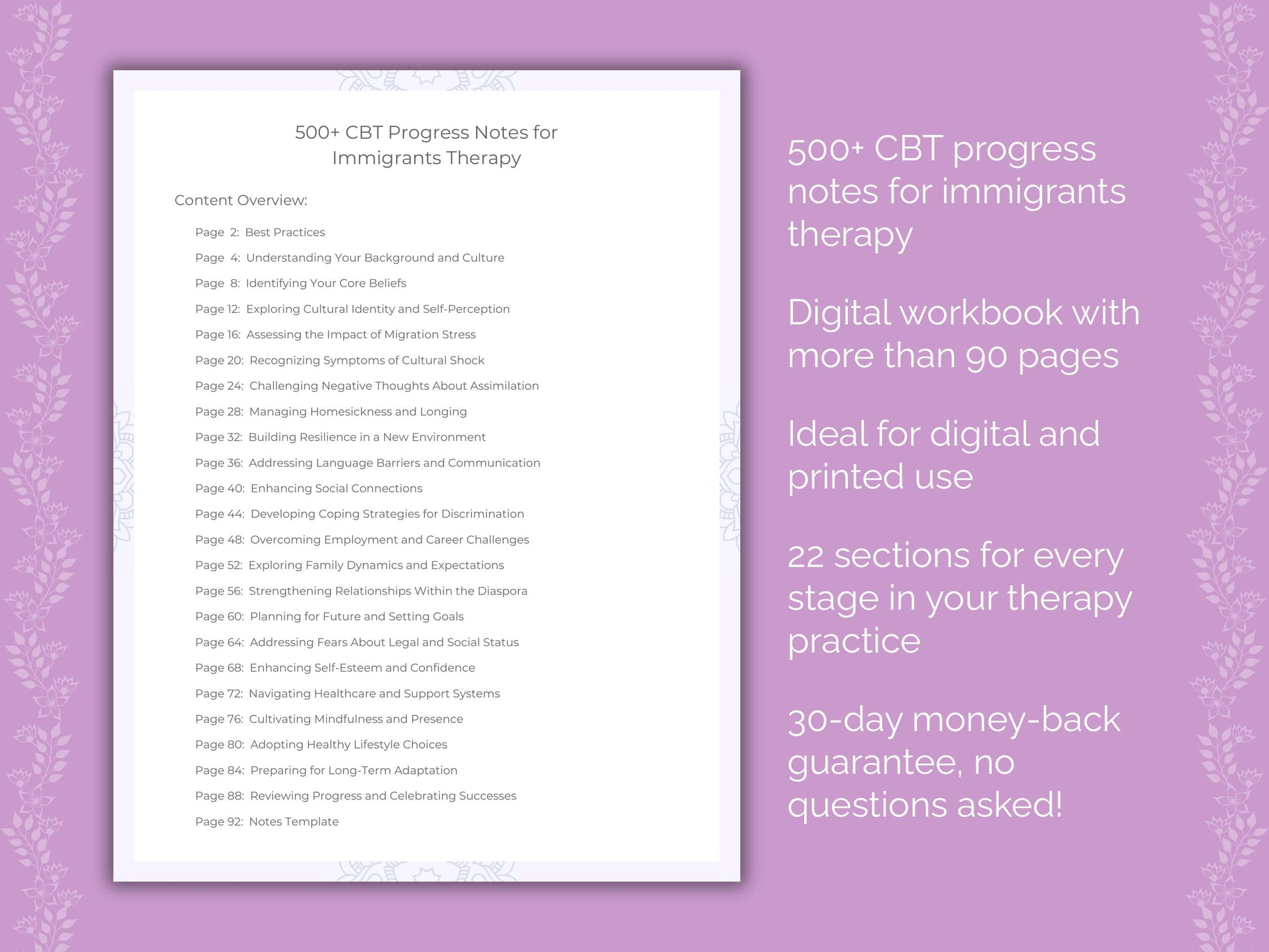 Immigrants Cognitive Behavioral Therapy (CBT) Therapist Worksheets