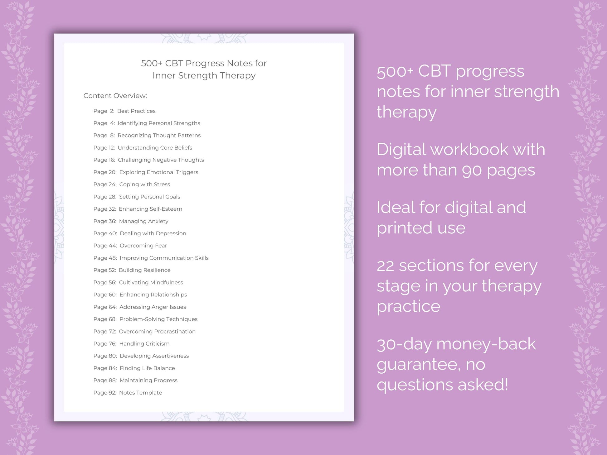 Inner Strength Cognitive Behavioral Therapy (CBT) Therapist Worksheets