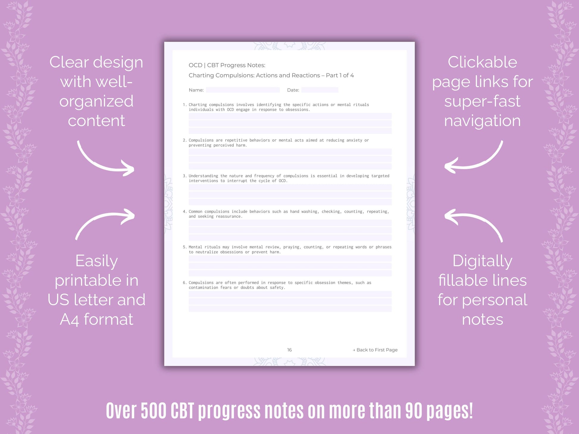 Obsessive-Compulsive Disorder (OCD) Cognitive Behavioral Therapy (CBT) Counseling Templates