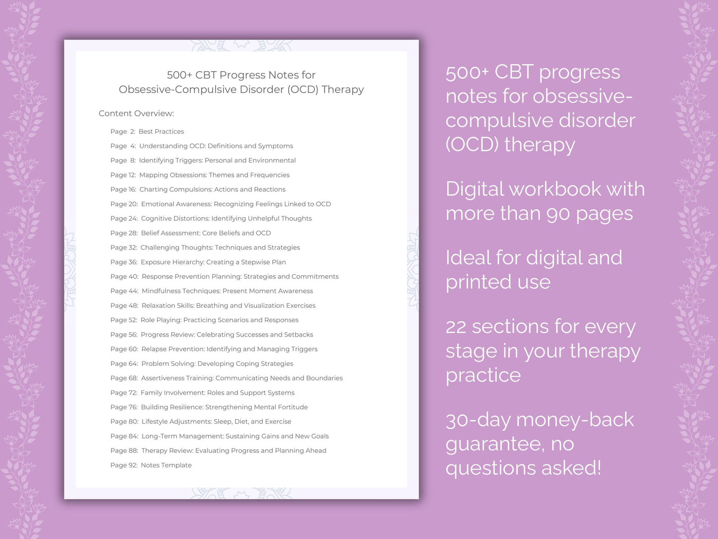 Obsessive-Compulsive Disorder (OCD) Cognitive Behavioral Therapy (CBT) Therapist Worksheets