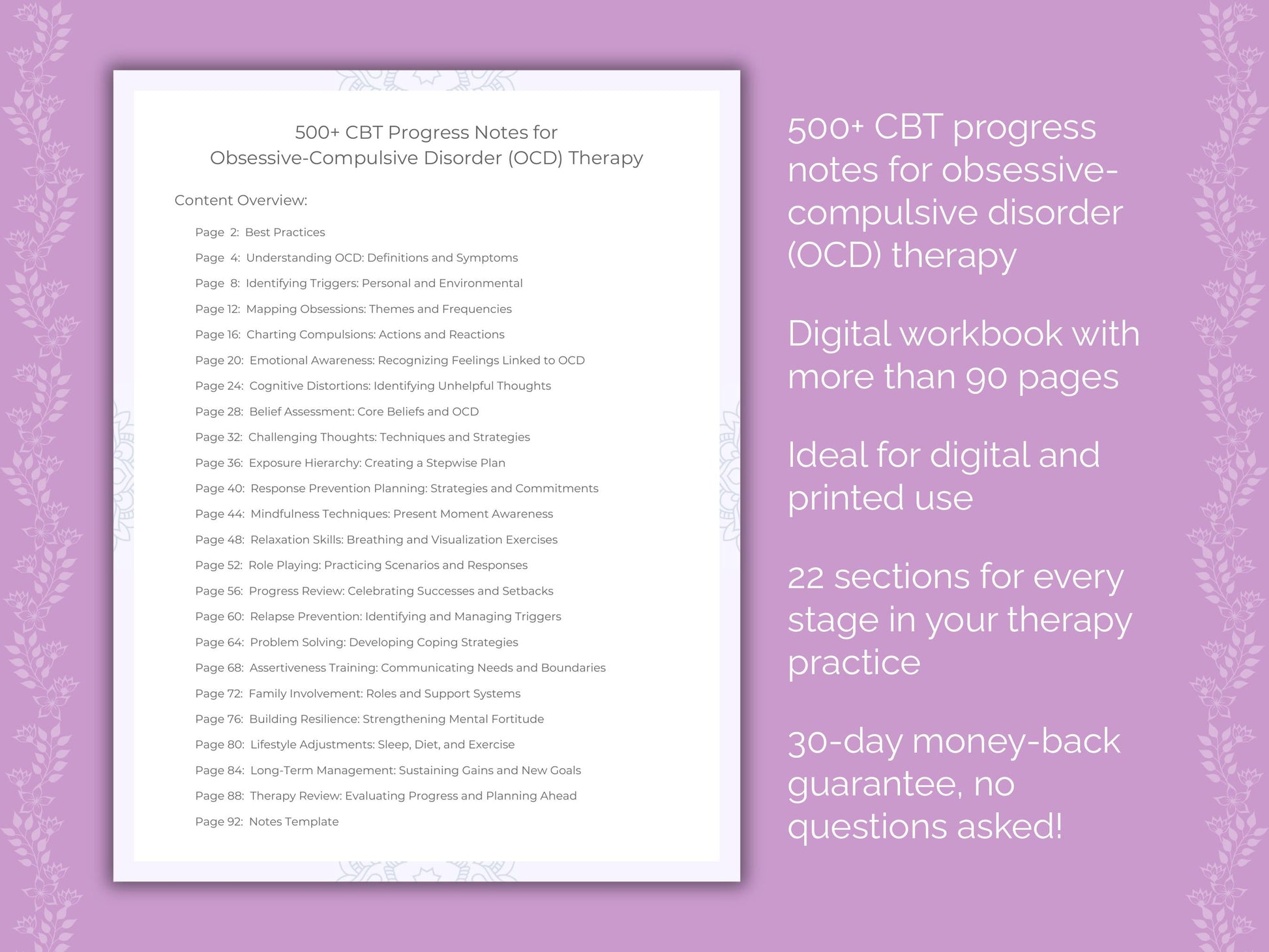 Obsessive-Compulsive Disorder (OCD) Cognitive Behavioral Therapy (CBT) Therapist Worksheets