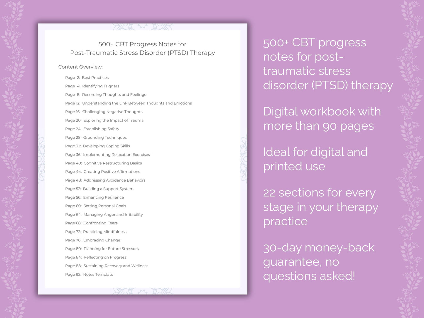 Post-Traumatic Stress Disorder (PTSD) Cognitive Behavioral Therapy (CBT) Therapist Worksheets