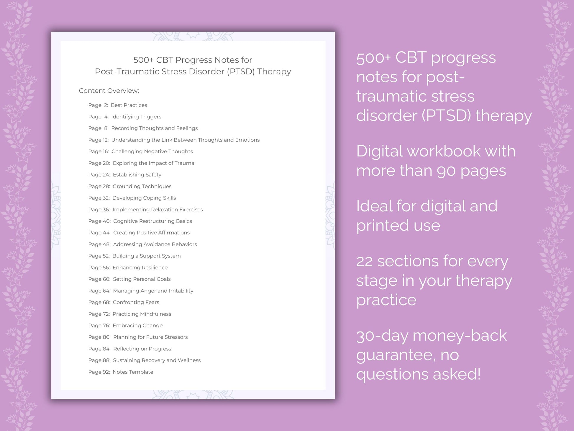 Post-Traumatic Stress Disorder (PTSD) Cognitive Behavioral Therapy (CBT) Therapist Worksheets