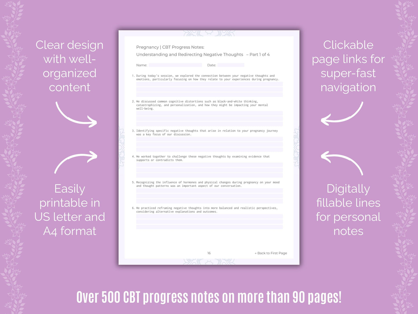 Pregnancy Cognitive Behavioral Therapy (CBT) Counseling Templates