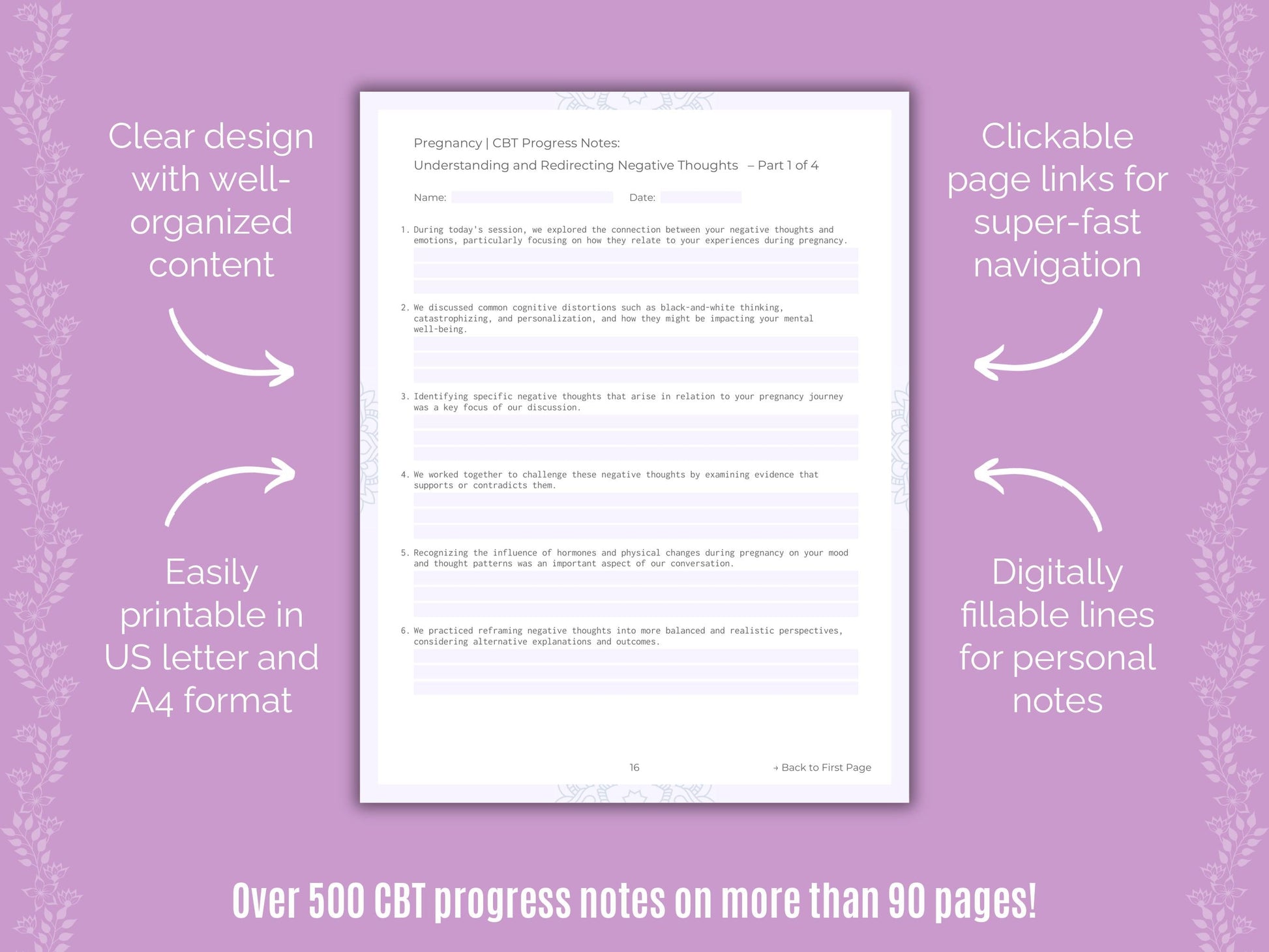 Pregnancy Cognitive Behavioral Therapy (CBT) Counseling Templates