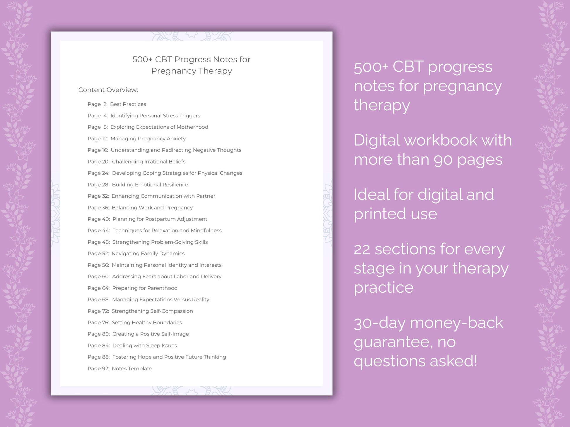 Pregnancy Cognitive Behavioral Therapy (CBT) Therapist Worksheets