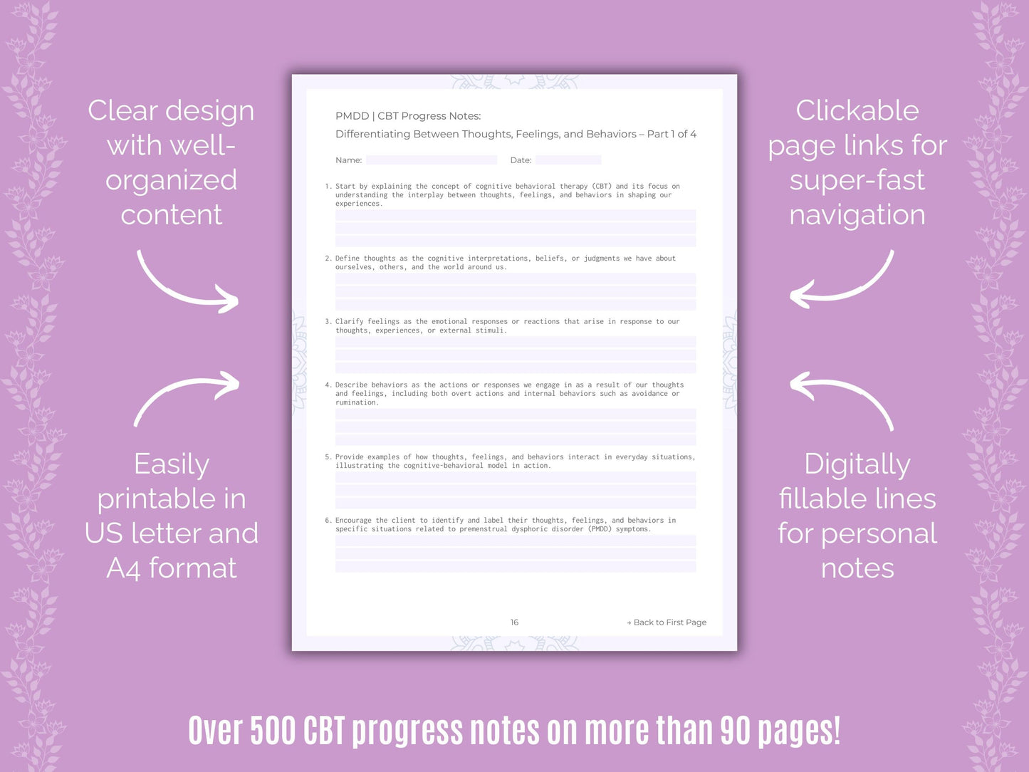 Premenstrual Dysphoric Disorder Cognitive Behavioral Therapy (CBT) Counseling Templates