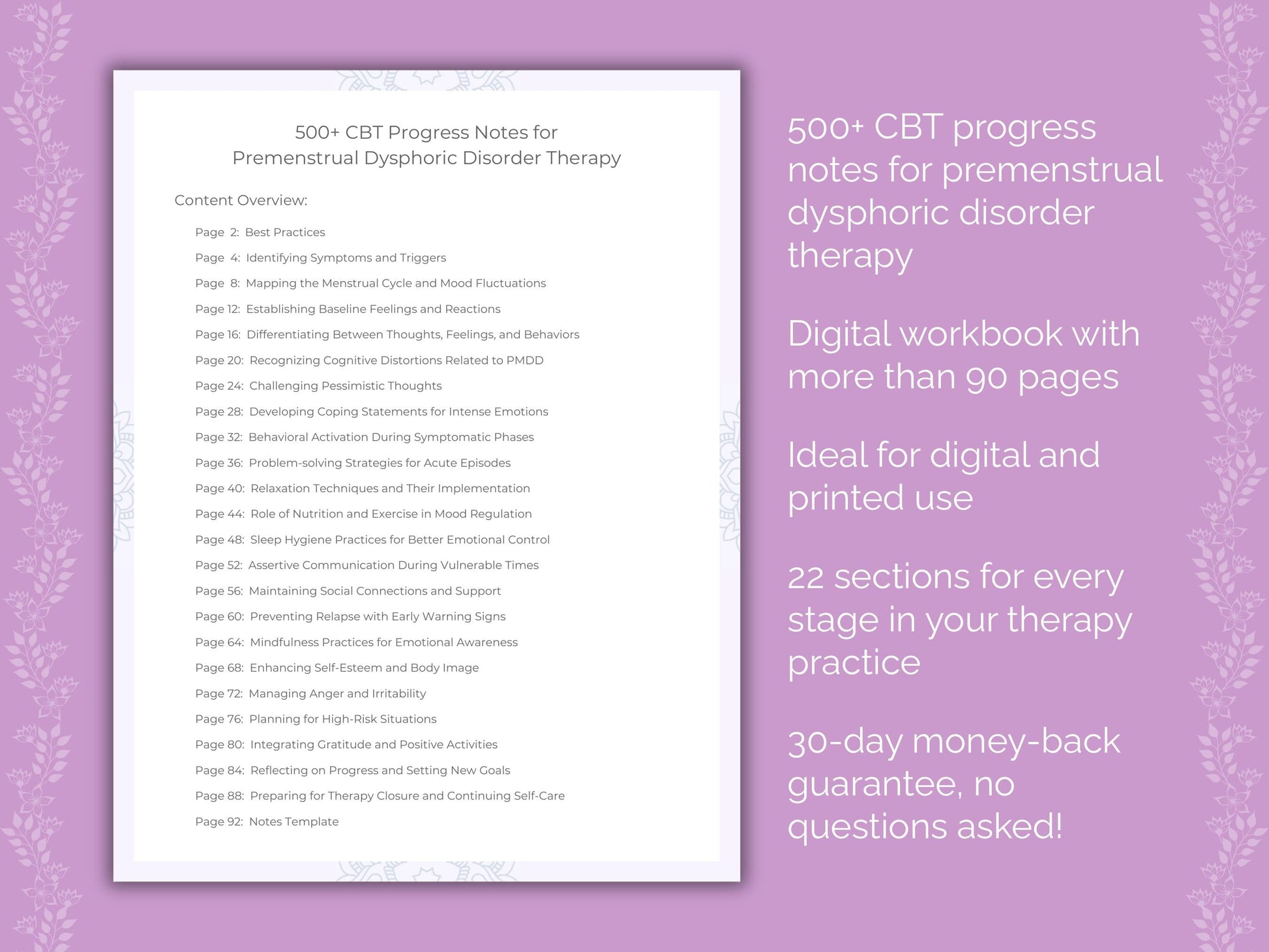 Premenstrual Dysphoric Disorder Cognitive Behavioral Therapy (CBT) Therapist Worksheets