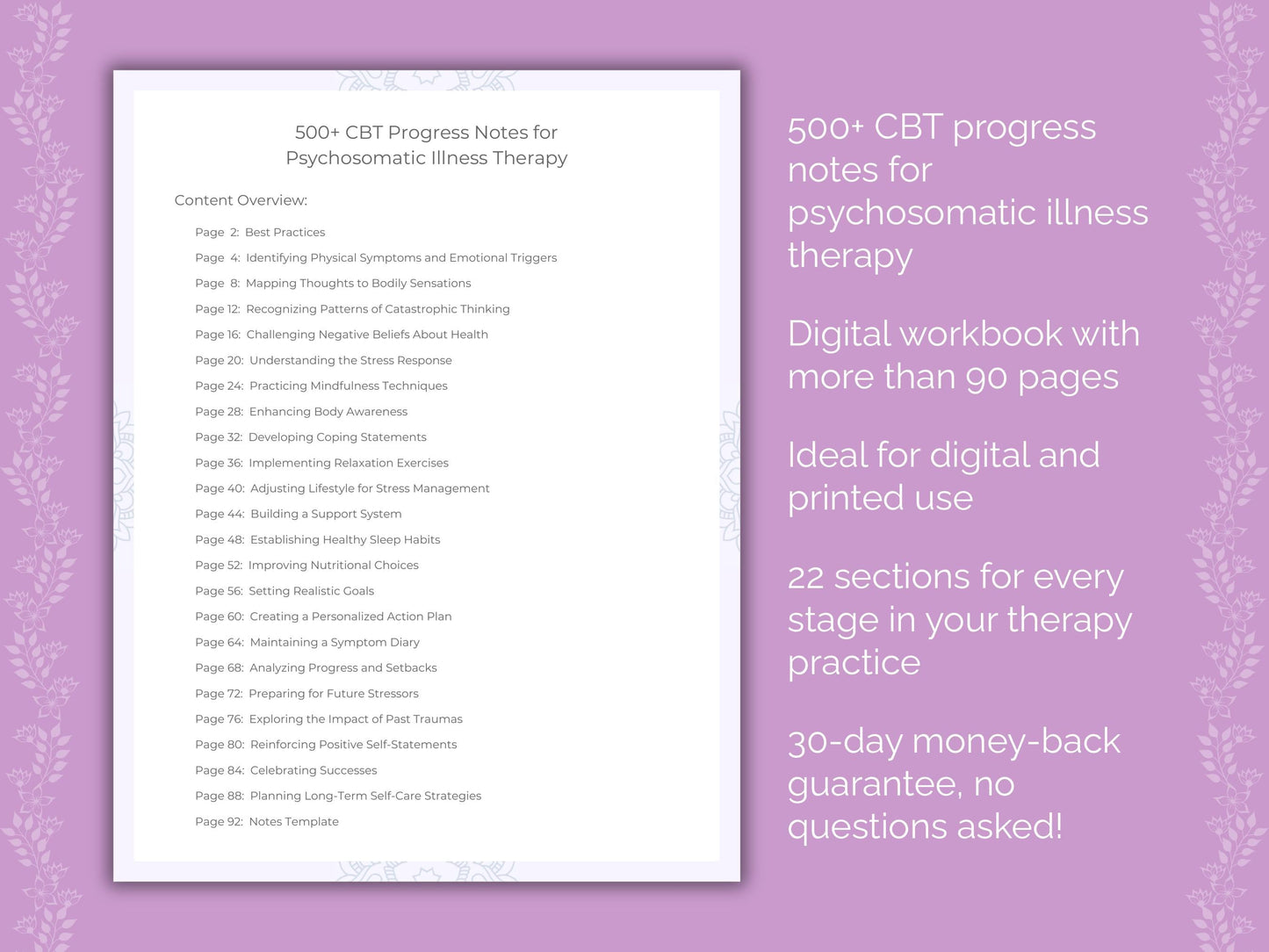 Psychosomatic Illness Cognitive Behavioral Therapy (CBT) Therapist Worksheets