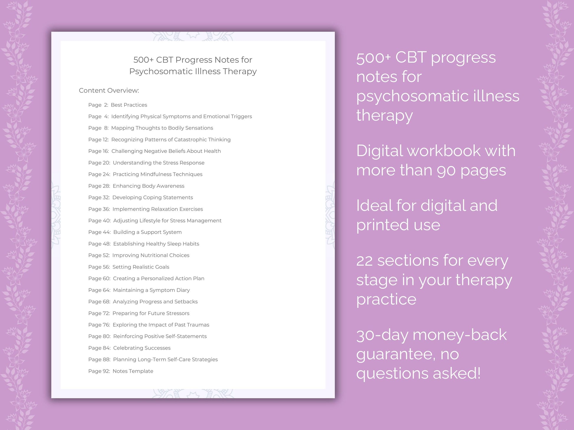 Psychosomatic Illness Cognitive Behavioral Therapy (CBT) Therapist Worksheets