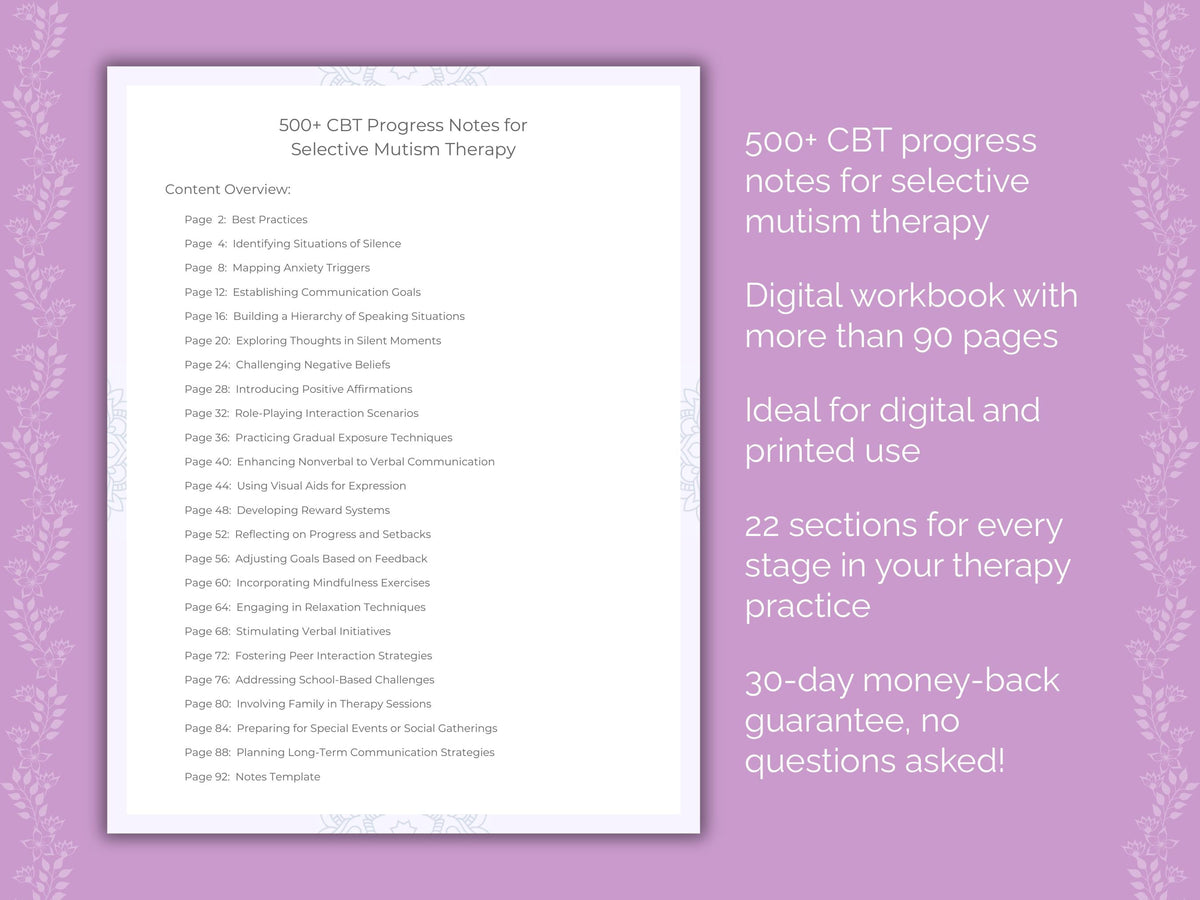 Selective Mutism Cognitive Behavioral Therapy (CBT) Therapist Worksheets