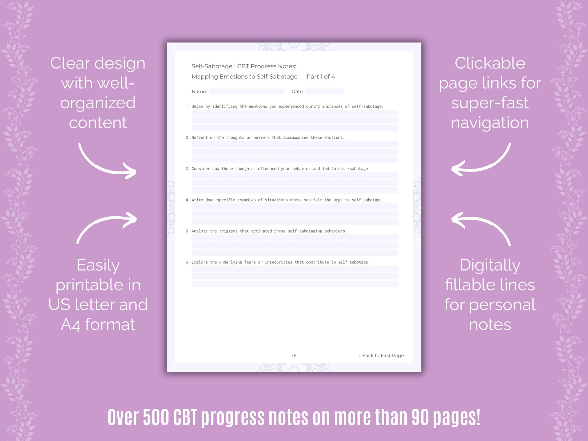 Self-Sabotage Cognitive Behavioral Therapy (CBT) Counseling Templates