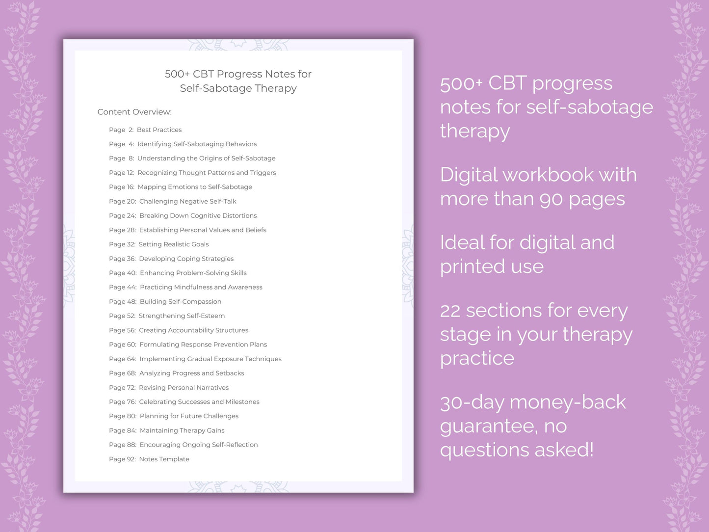 Self-Sabotage Cognitive Behavioral Therapy (CBT) Therapist Worksheets