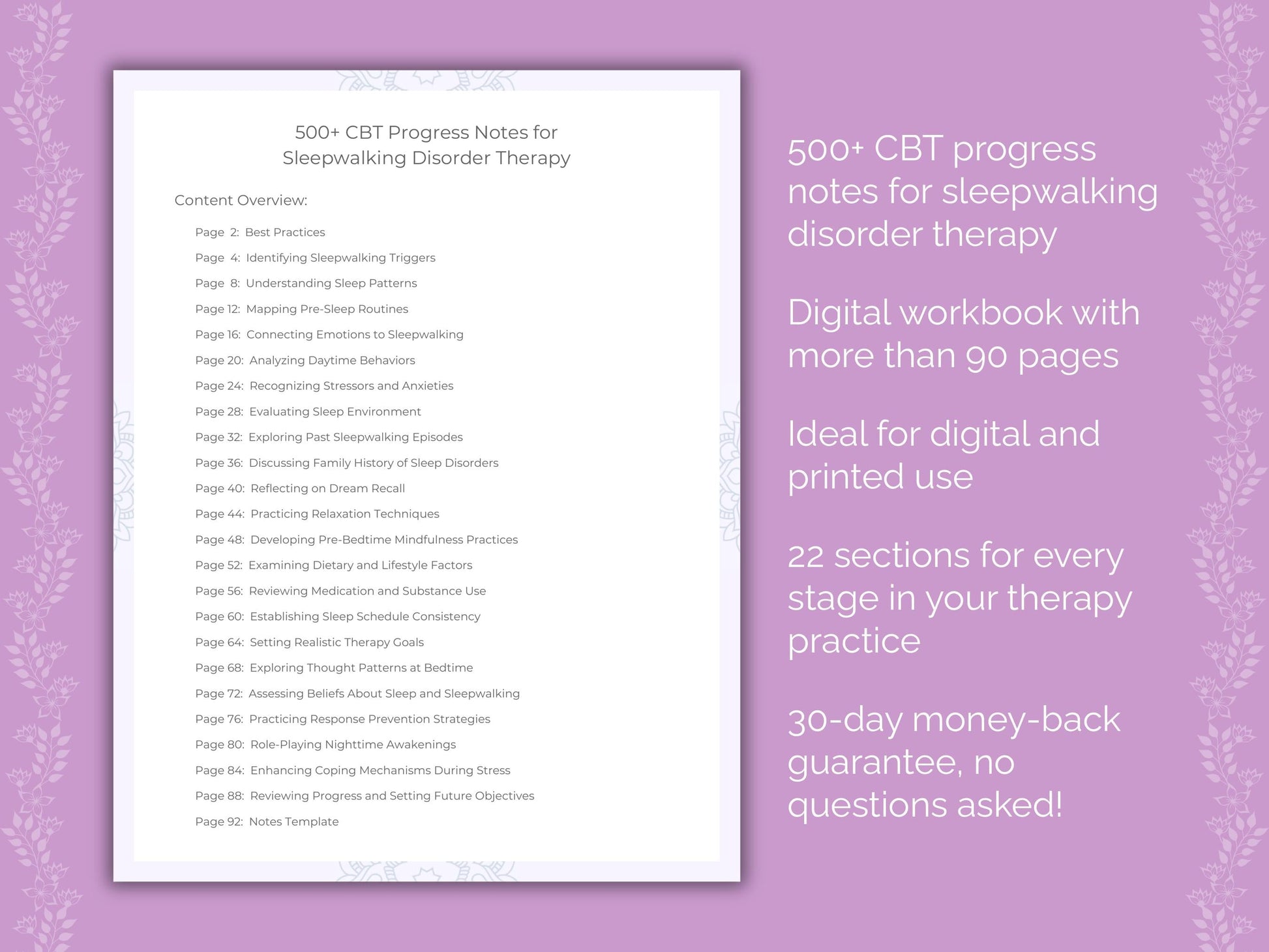 Sleepwalking Disorder Cognitive Behavioral Therapy (CBT) Therapist Worksheets