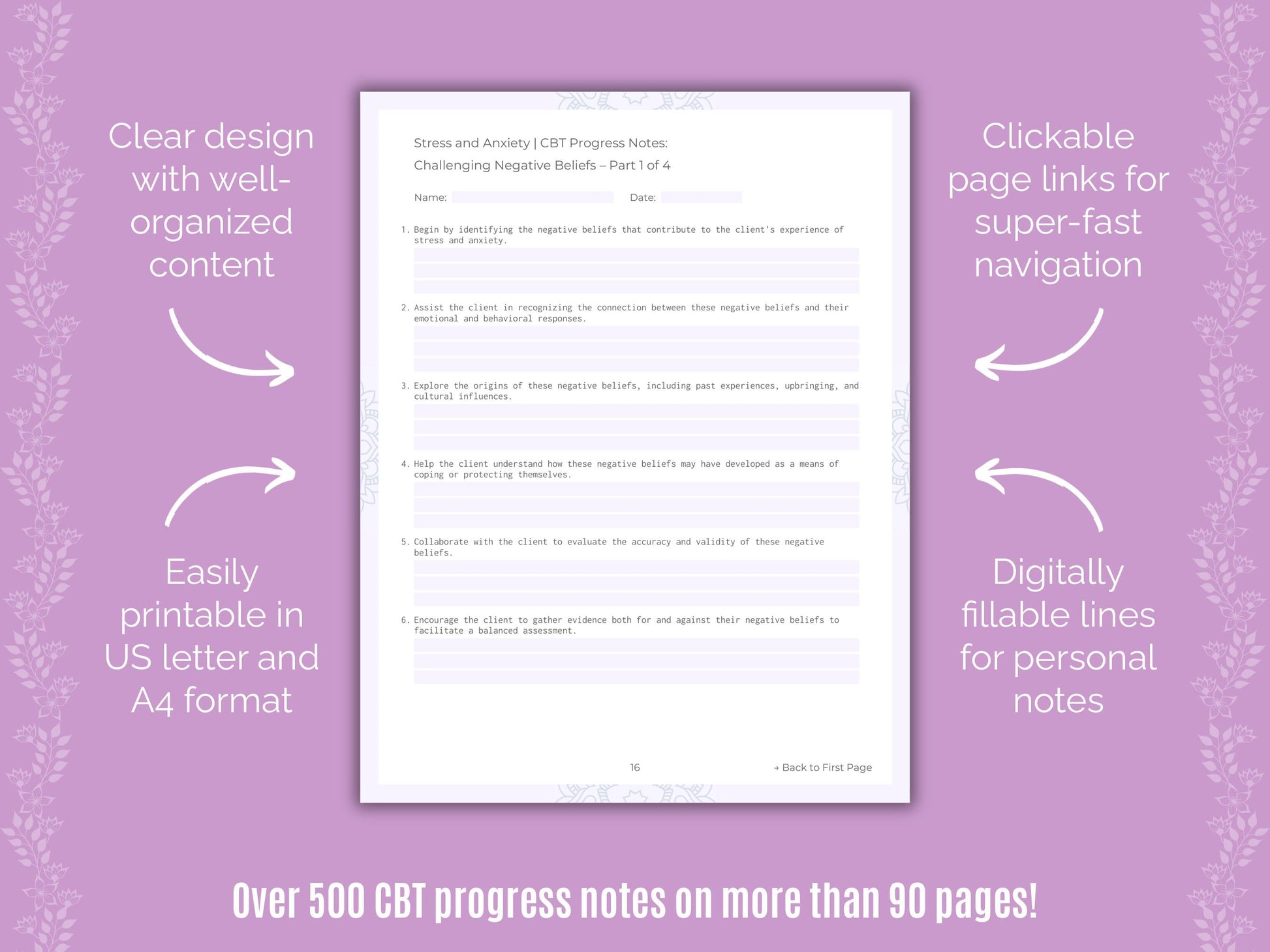 Stress and Anxiety Cognitive Behavioral Therapy (CBT) Counseling Templates