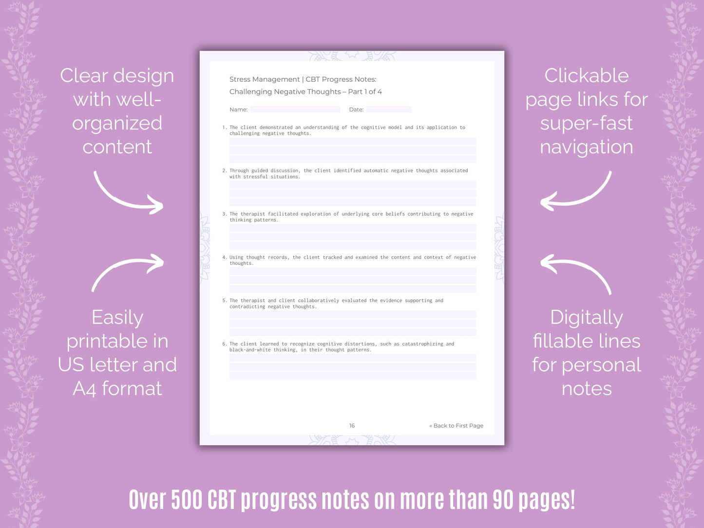 Stress Management Cognitive Behavioral Therapy (CBT) Counseling Templates